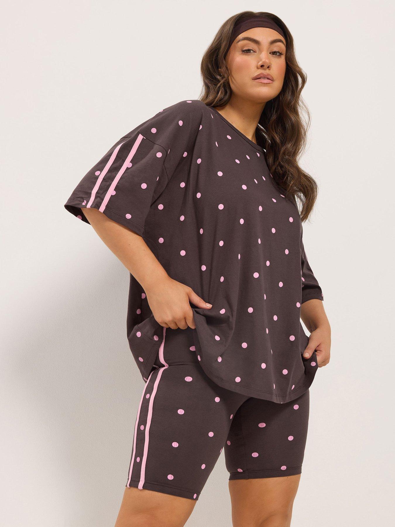 Image 1 of 3 of Yours Womens Plus Size Polka Dot Side Stripe Active Shorts - Brown