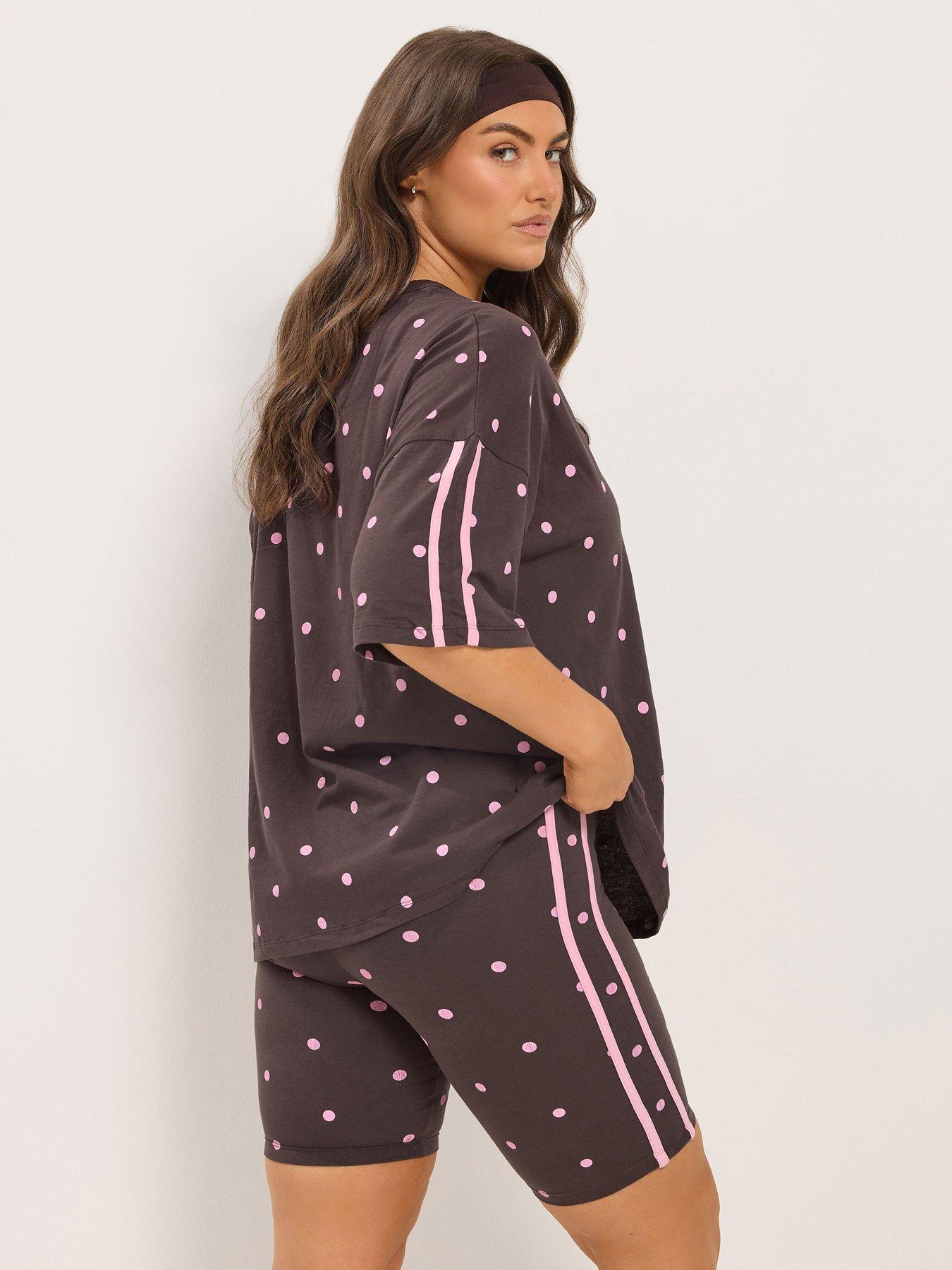 Image 2 of 3 of Yours Womens Plus Size Polka Dot Side Stripe Active Shorts - Brown
