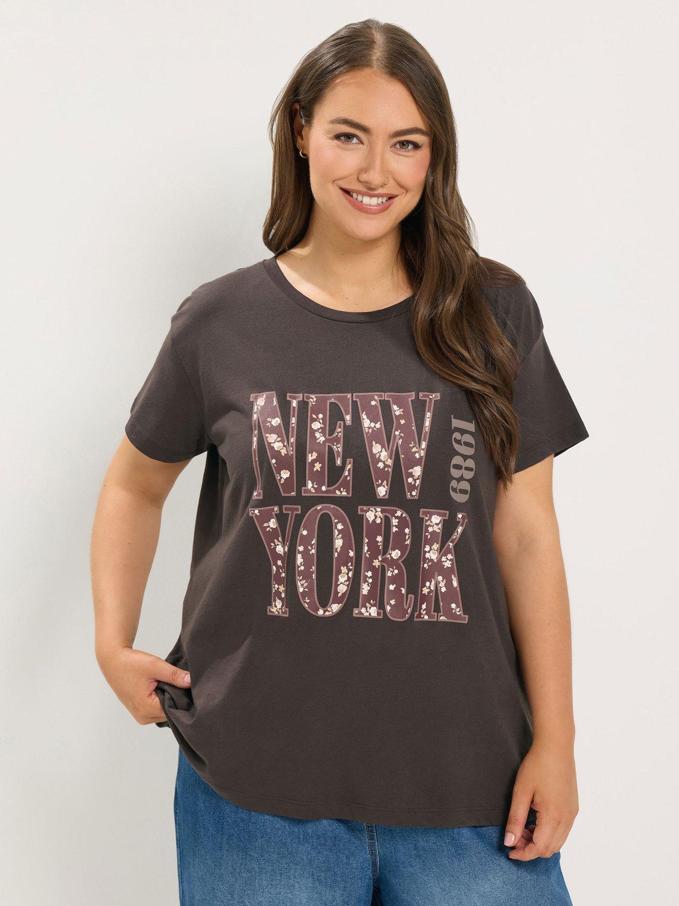 Yours Curve New York Daisy T-Shirt - Brown