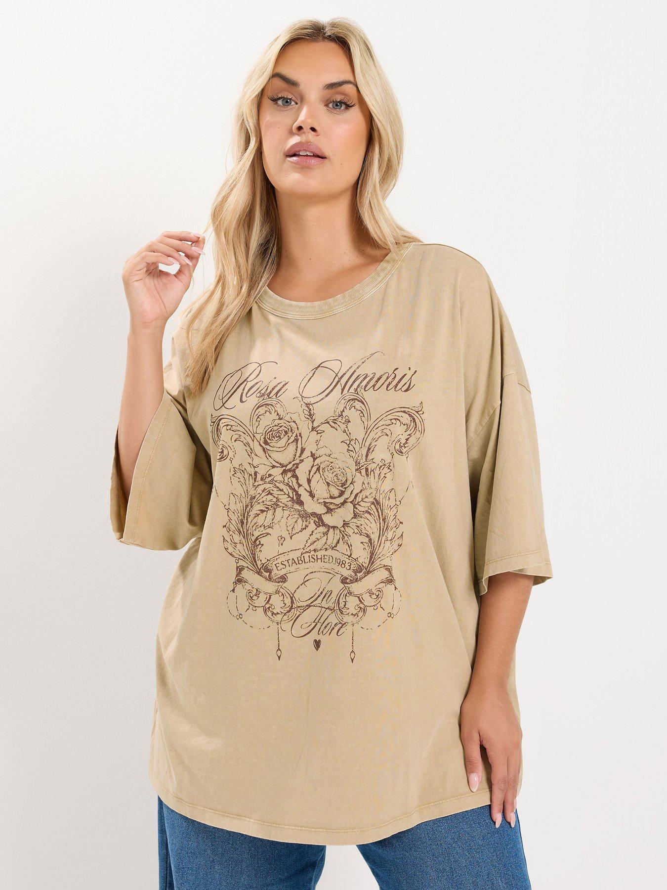 Yours Curve Placement Print Boxy T-Shirt - Cream