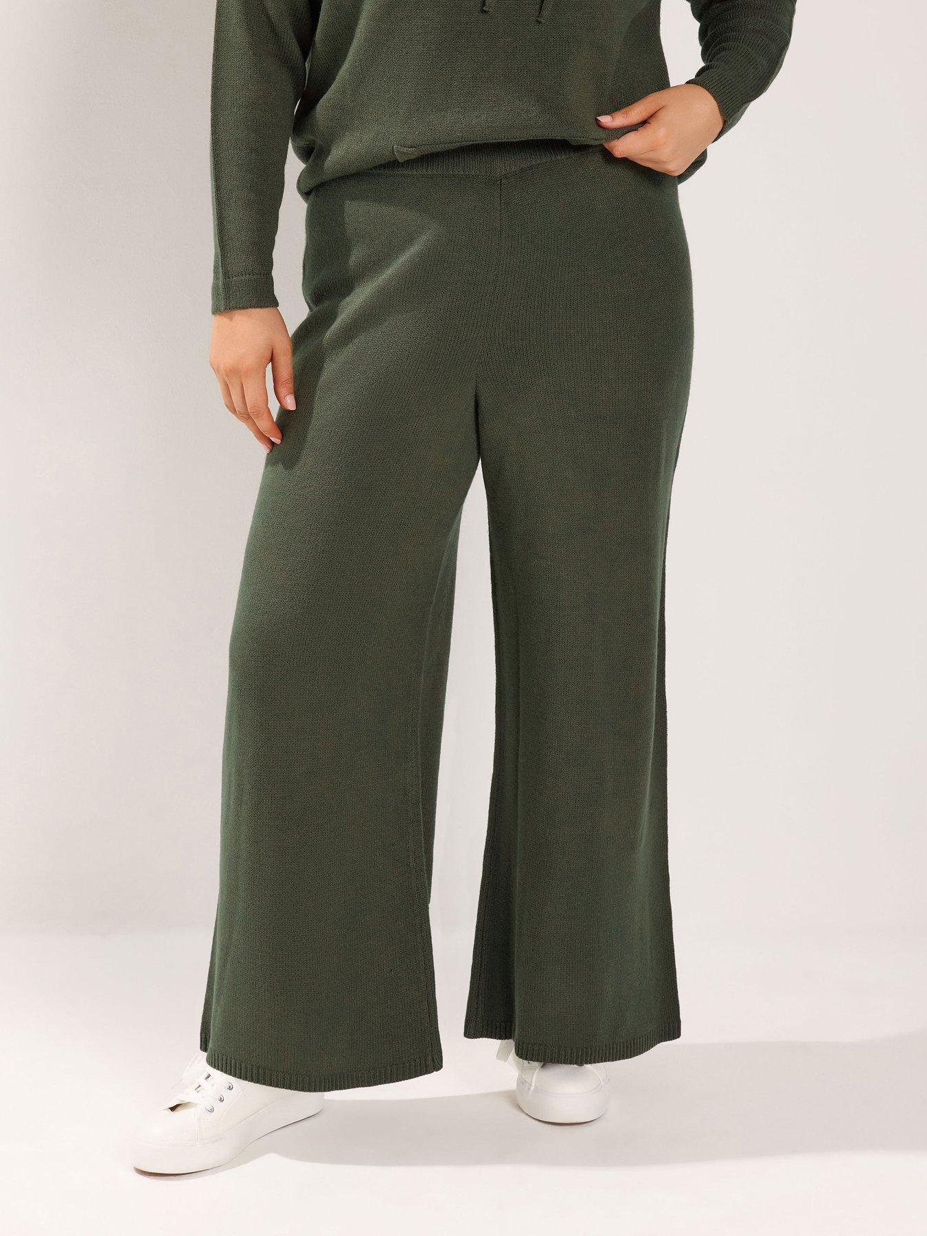 Yours Curve Wide Leg Trouser - Green