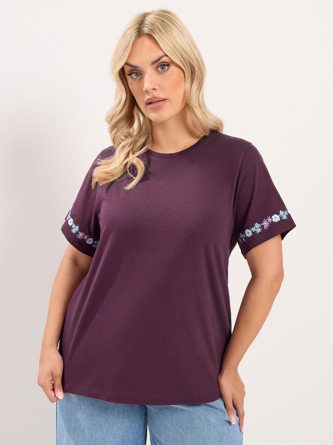 Image 1 of 4 of Yours Curve Set In Sleeve T-Shirt - Purple