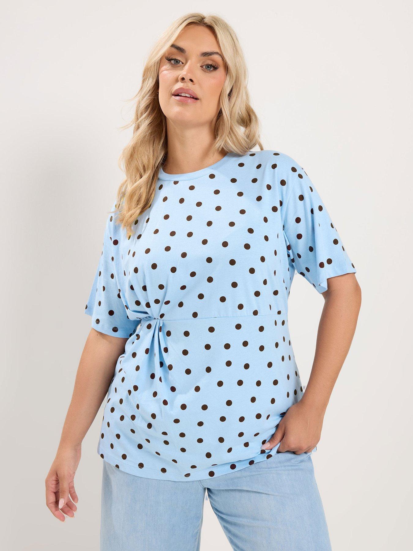 Image 1 of 4 of Yours Women's Spot Print Contrast Sleeve T-Shirt - Blue