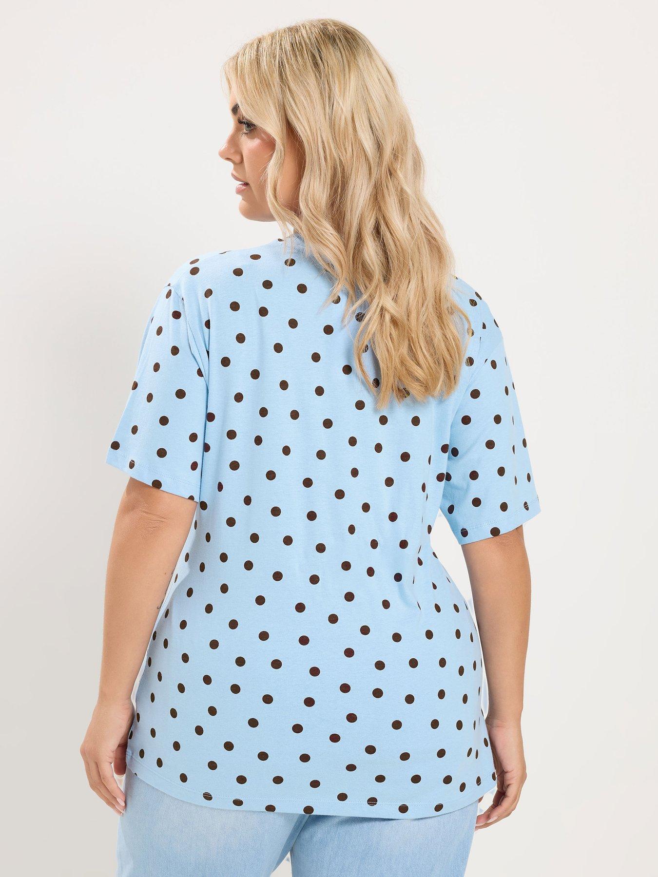 Image 2 of 4 of Yours Women's Spot Print Contrast Sleeve T-Shirt - Blue
