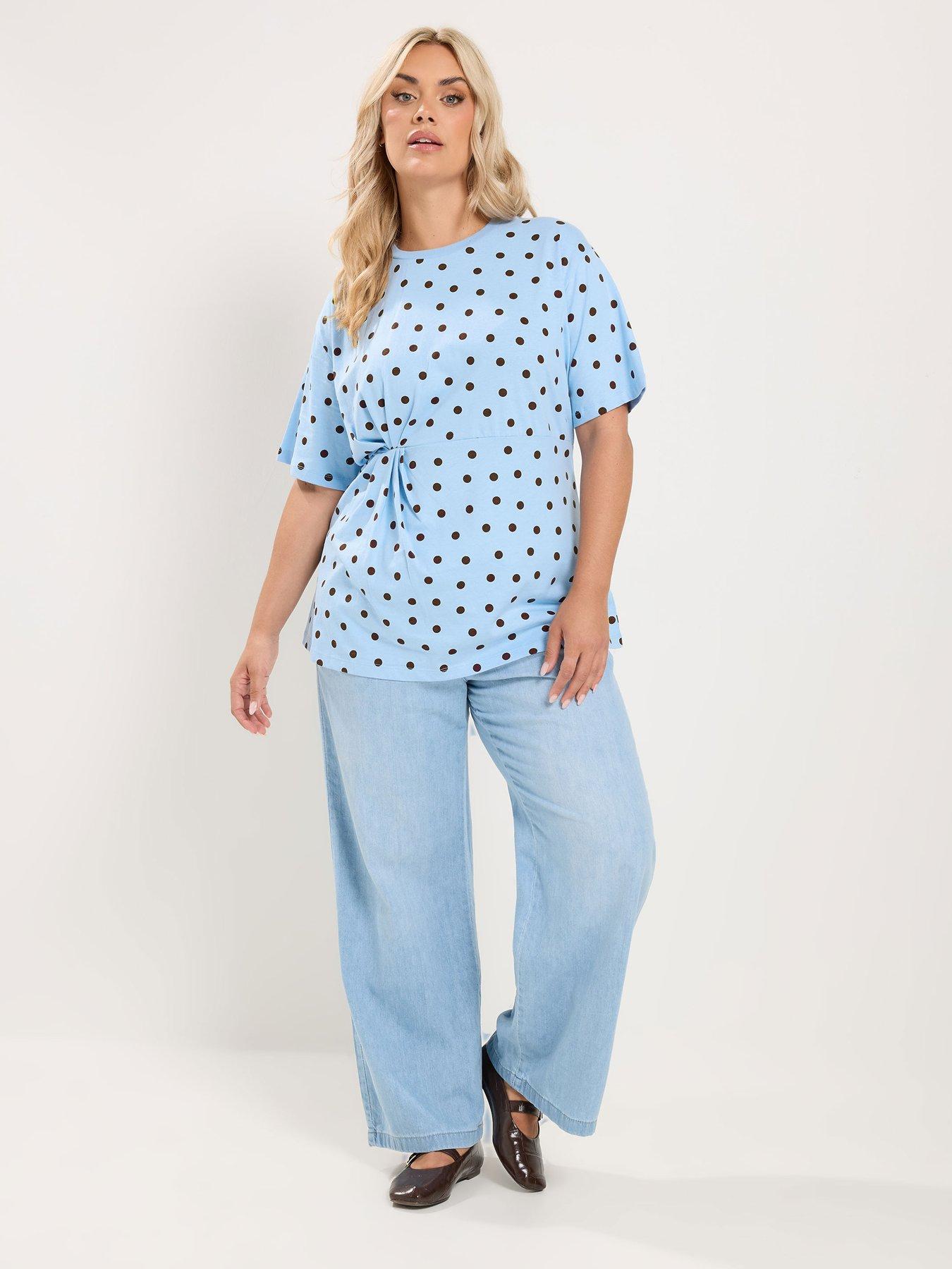 Image 3 of 4 of Yours Women's Spot Print Contrast Sleeve T-Shirt - Blue