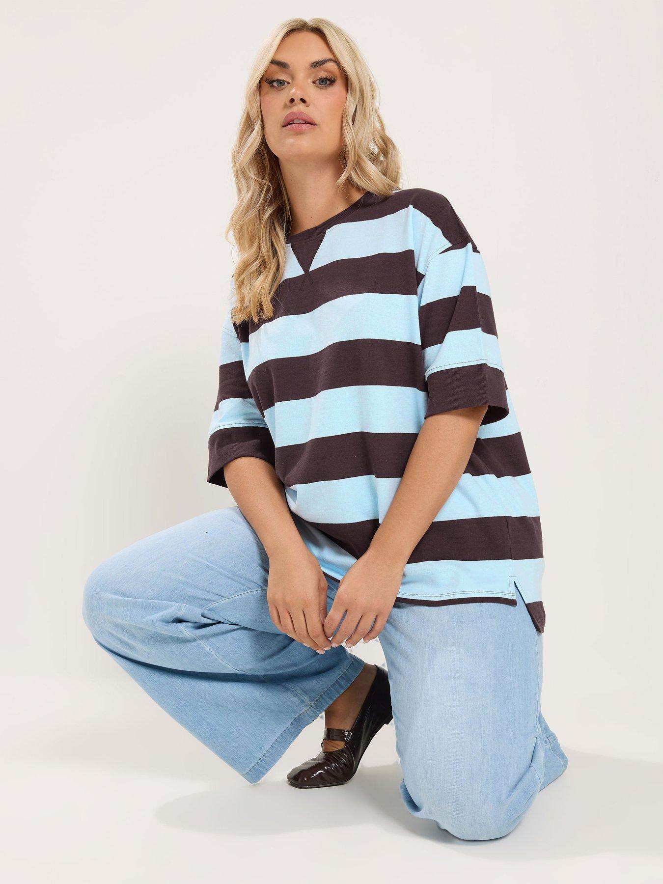 Yours Curve Stripe Heavyweight T-Shirt - Brown