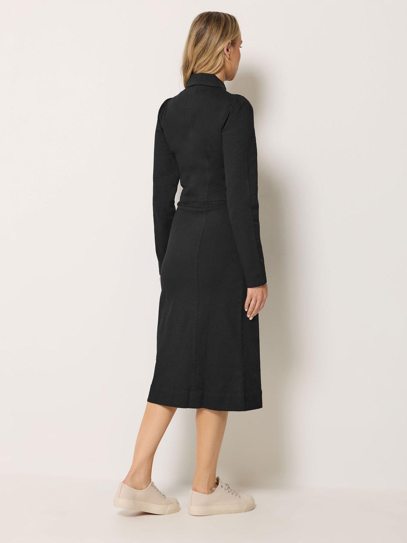 Image 2 of 4 of Long Tall Sally Womens Tall Zip Collar Stretch Denim Midi Dress - Black