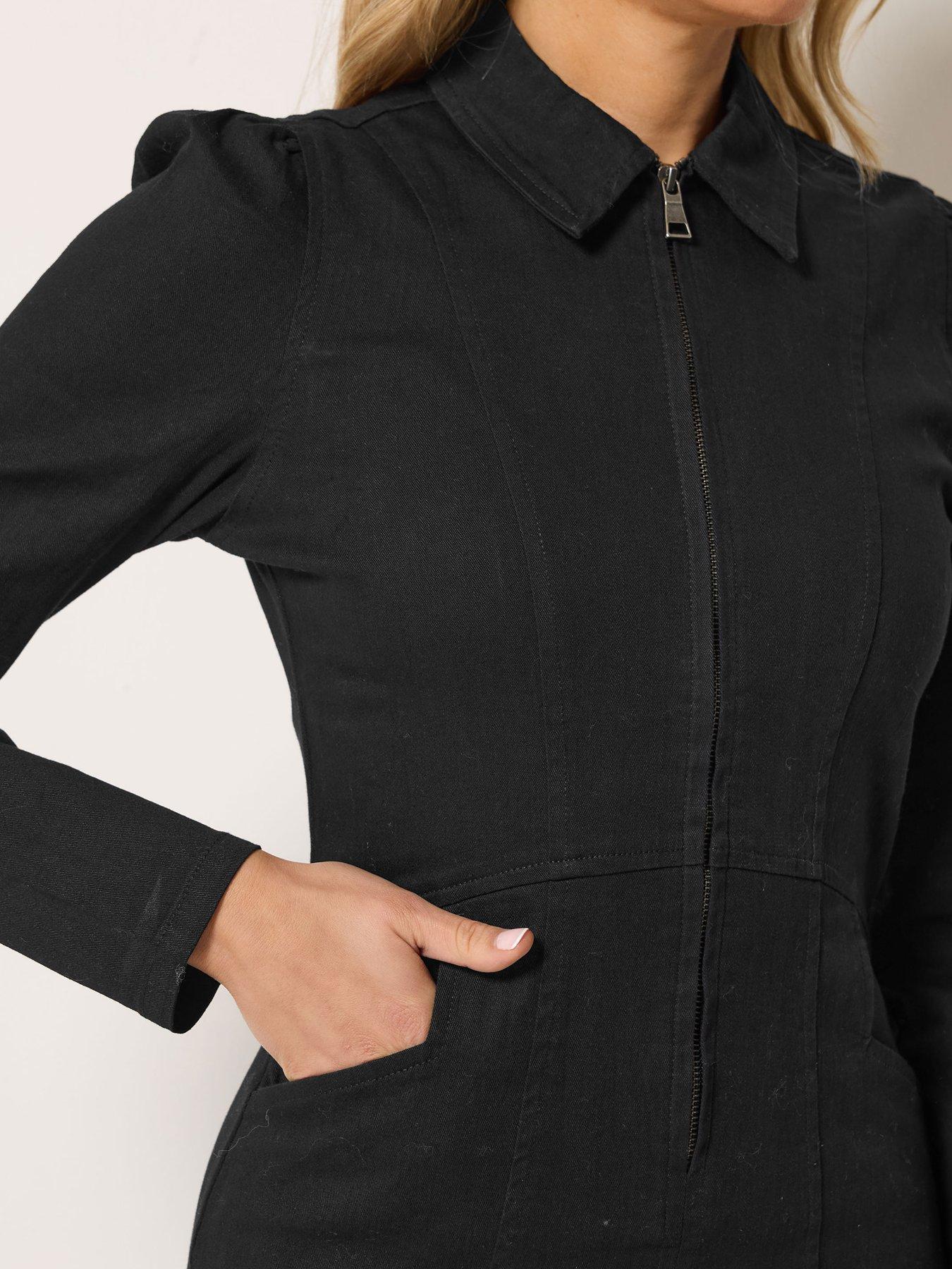 Image 4 of 4 of Long Tall Sally Womens Tall Zip Collar Stretch Denim Midi Dress - Black