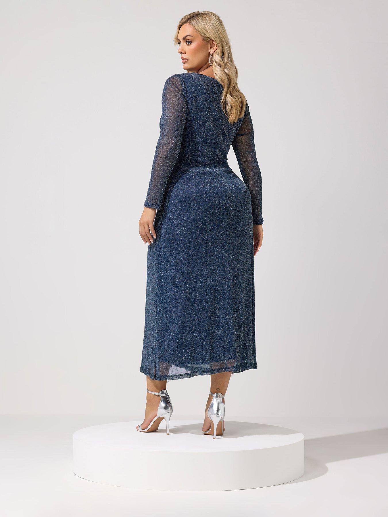 Image 2 of 4 of Yours Womens Curve Metallic Knot V-Neck Maxi Dress - Blue