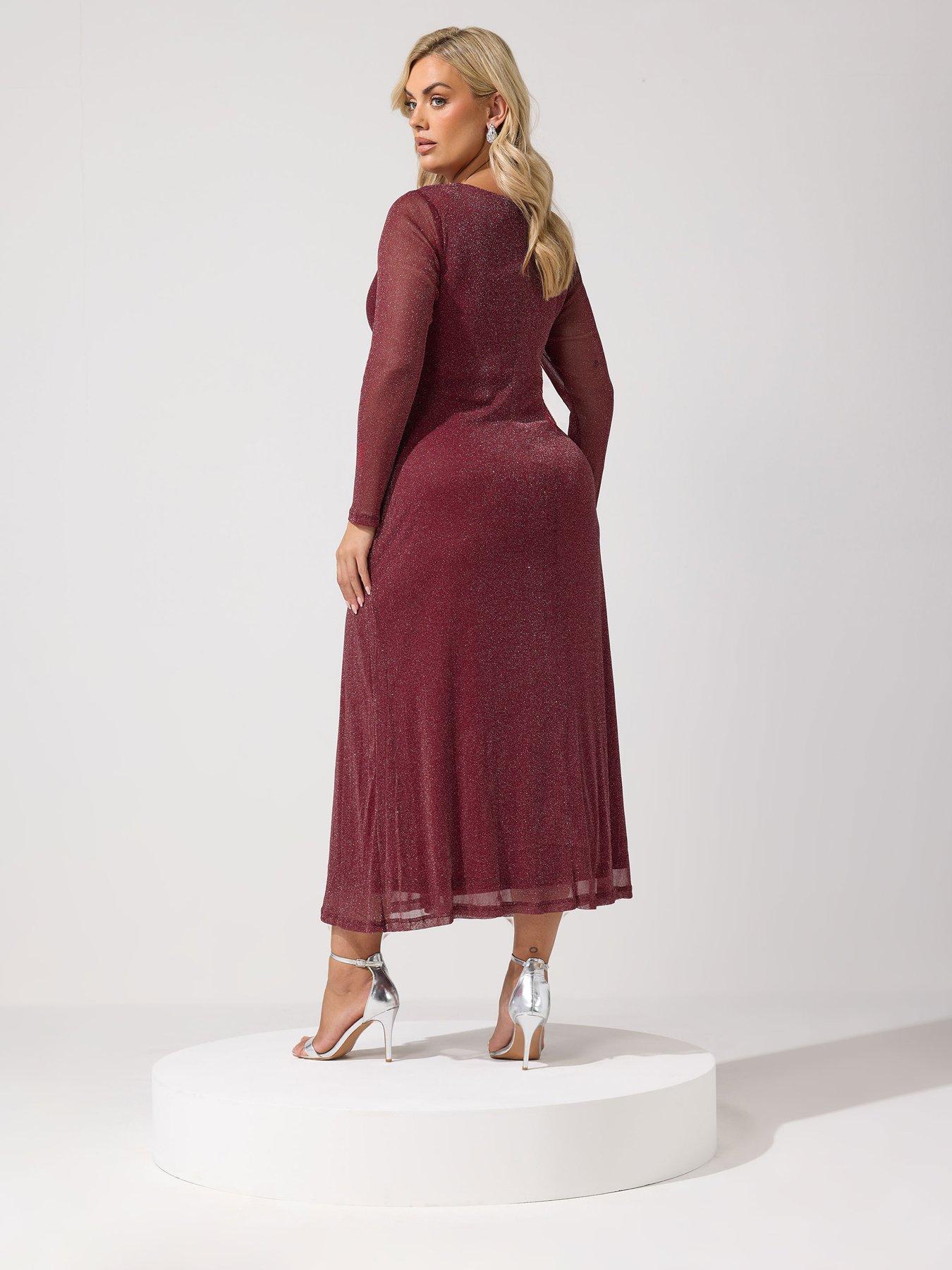 Image 2 of 4 of Yours Womens Curve Metallic Knot V-Neck Maxi Dress - Red