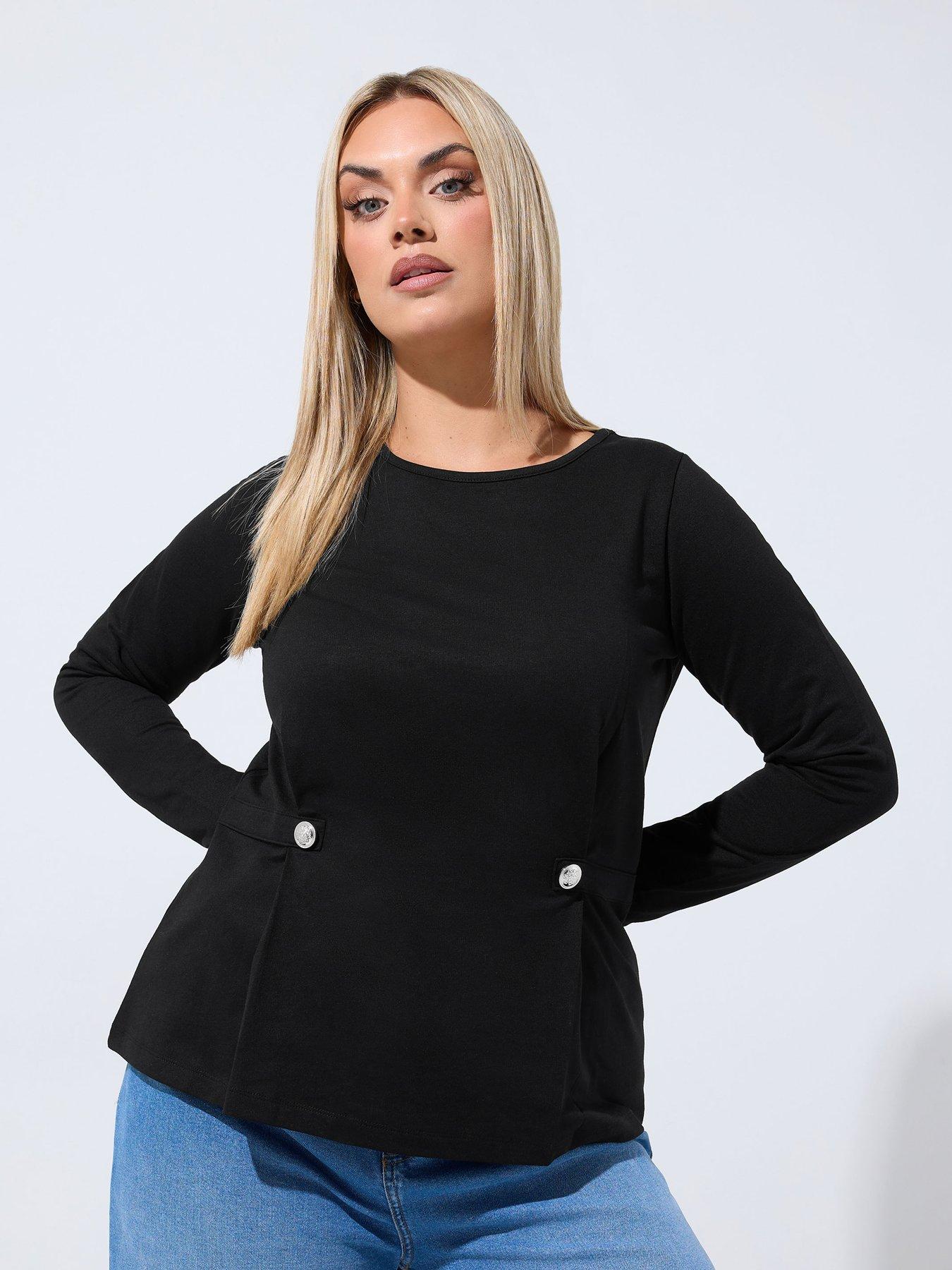 Image 1 of 4 of Yours Curve Button Sweat Top - Black