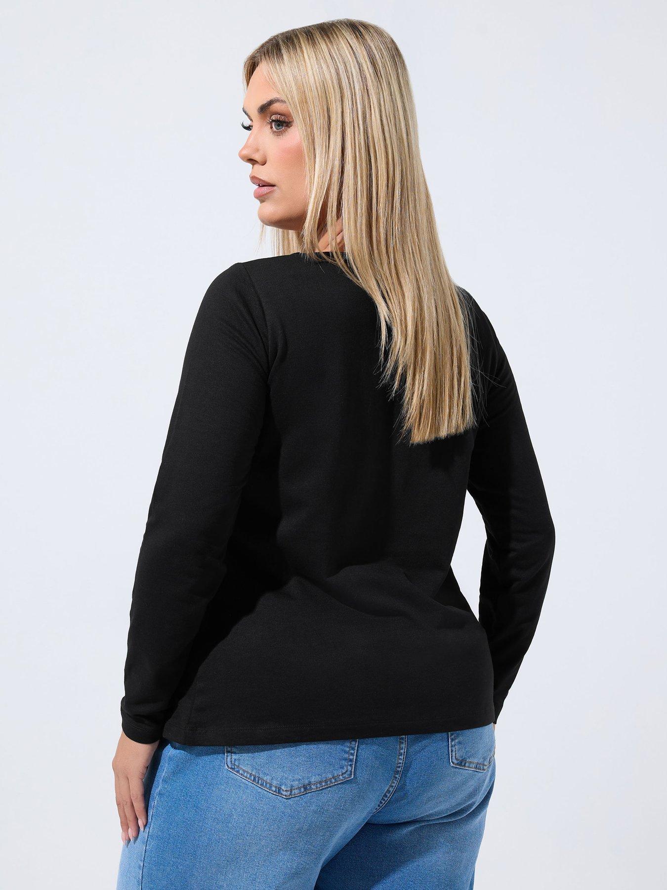 Image 2 of 4 of Yours Curve Button Sweat Top - Black