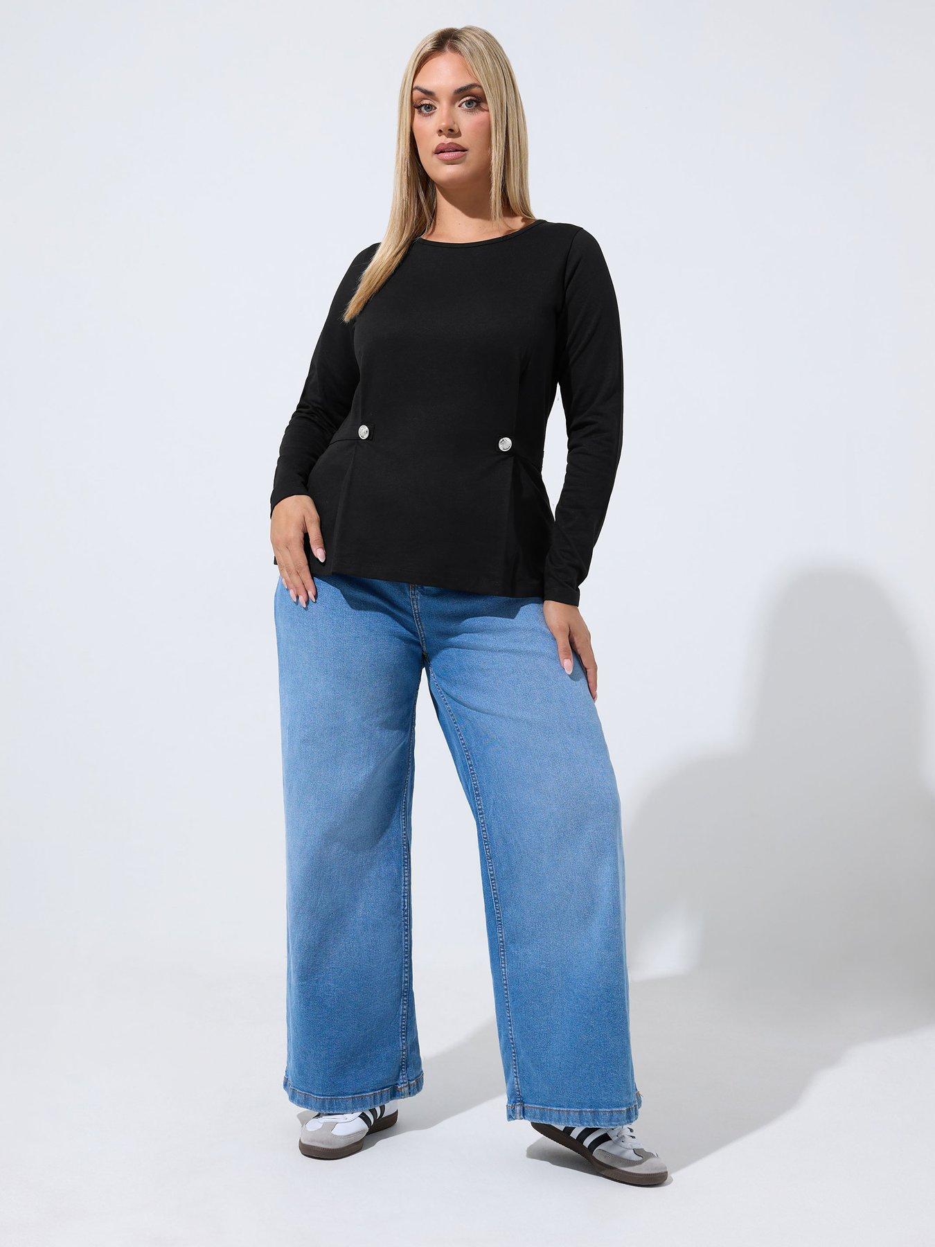 Image 3 of 4 of Yours Curve Button Sweat Top - Black