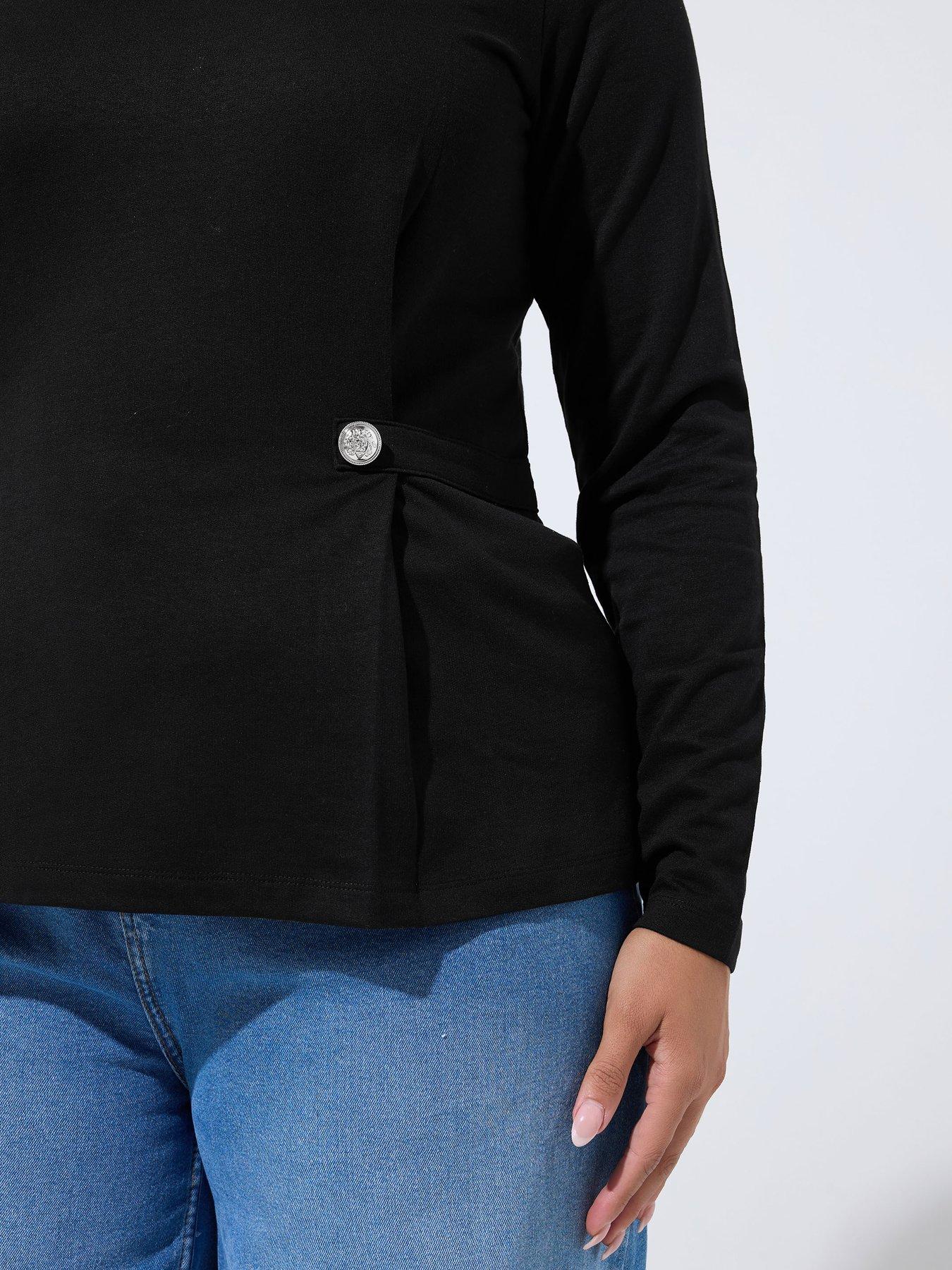 Image 4 of 4 of Yours Curve Button Sweat Top - Black