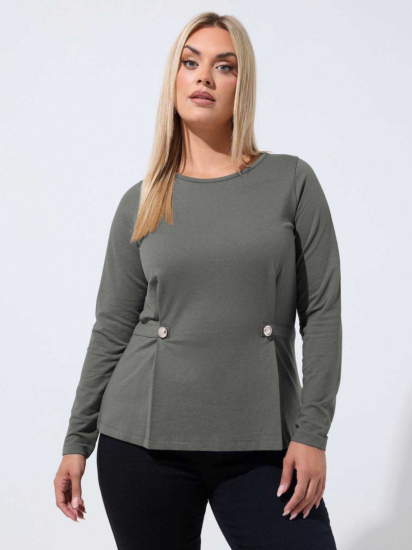 Image 1 of 4 of Yours Curve Button Sweat Top - Grey