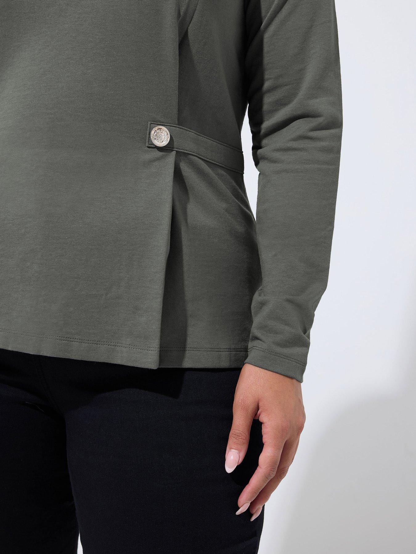 Image 4 of 4 of Yours Curve Button Sweat Top - Grey
