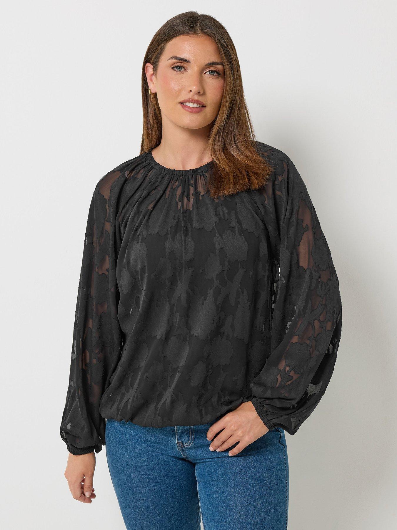 Image 1 of 4 of Long Tall Sally Burnout Bubble Hem Top - Black