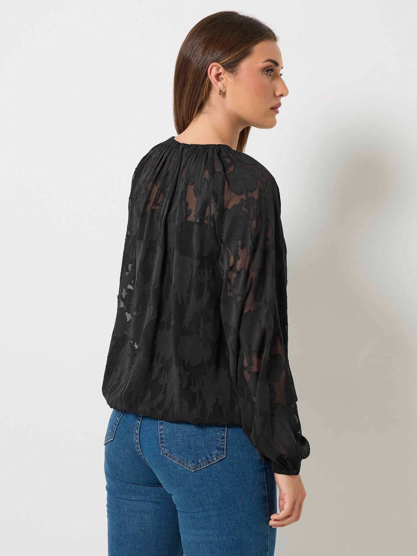 Image 2 of 4 of Long Tall Sally Burnout Bubble Hem Top - Black