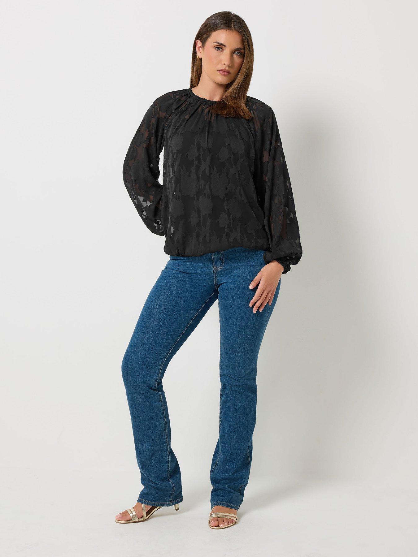 Image 3 of 4 of Long Tall Sally Burnout Bubble Hem Top - Black