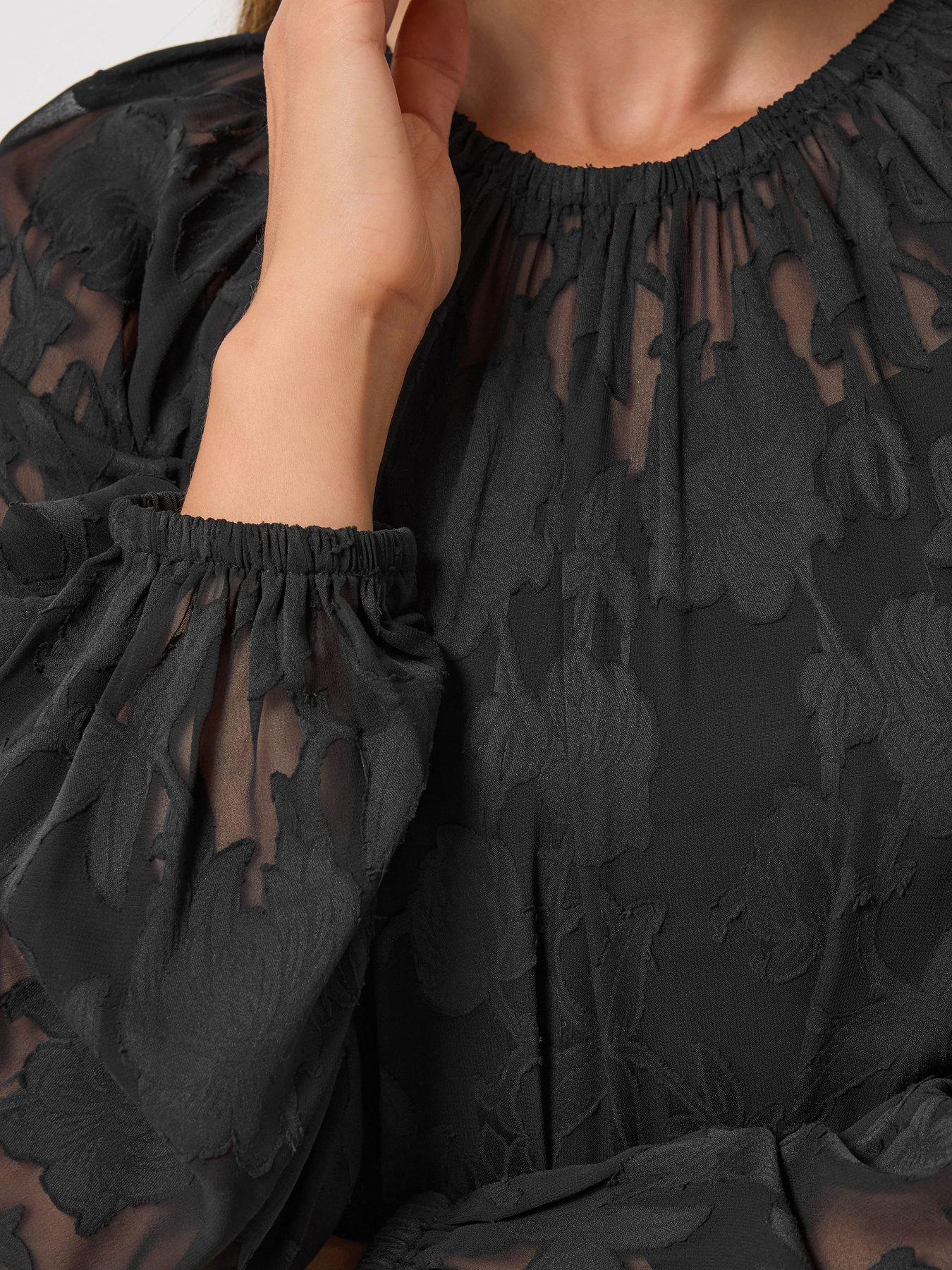 Image 4 of 4 of Long Tall Sally Burnout Bubble Hem Top - Black