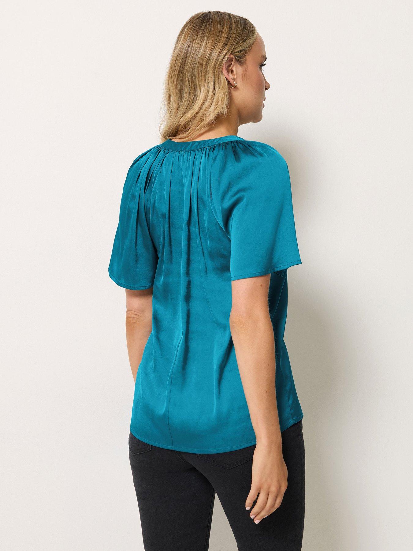Image 2 of 4 of Long Tall Sally Womens Tall Sequin Trim V-Neck Satin Top - Blue