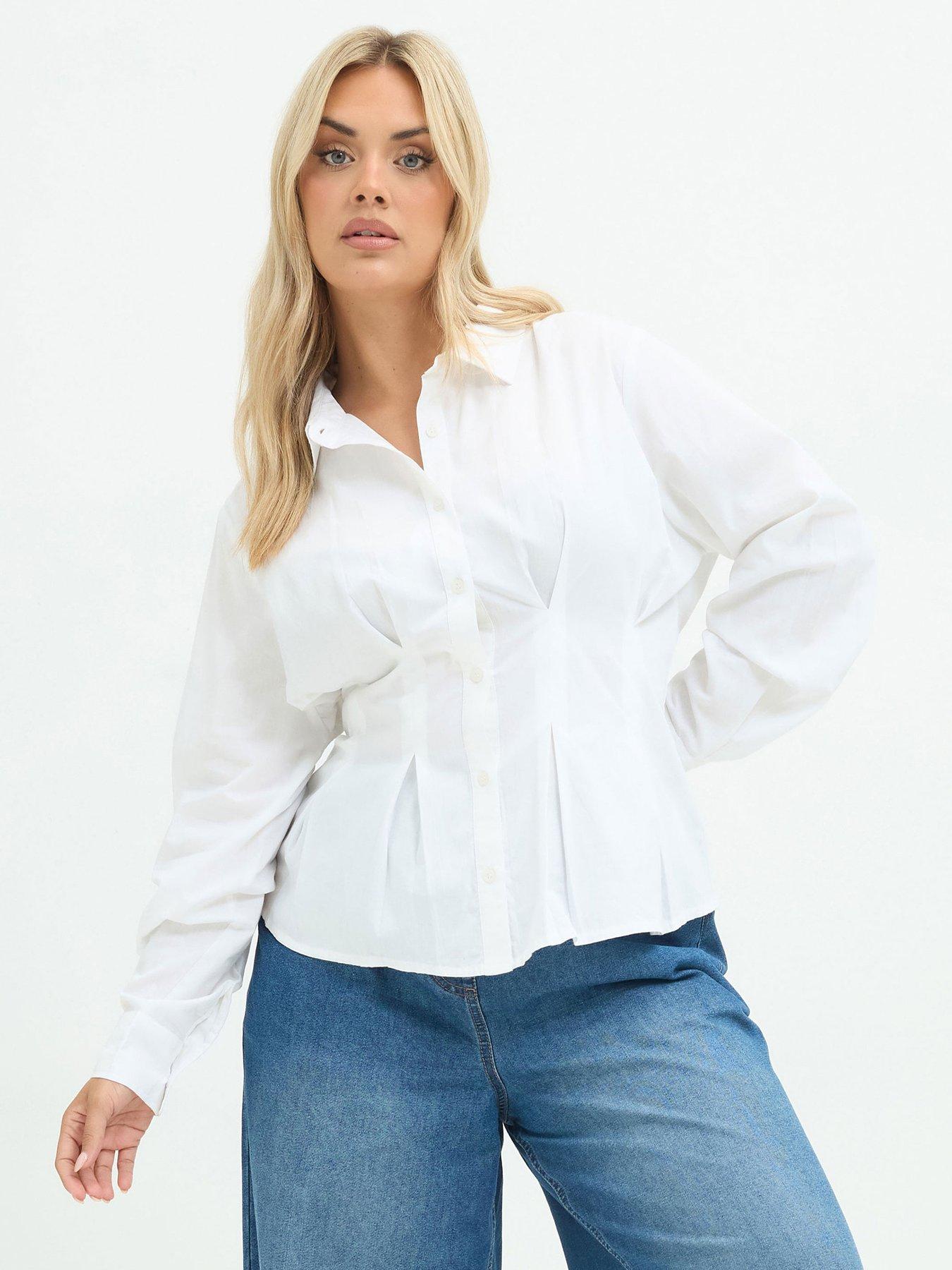Image 1 of 4 of Yours Womens Shaped Seam Button-Through Shirt - White