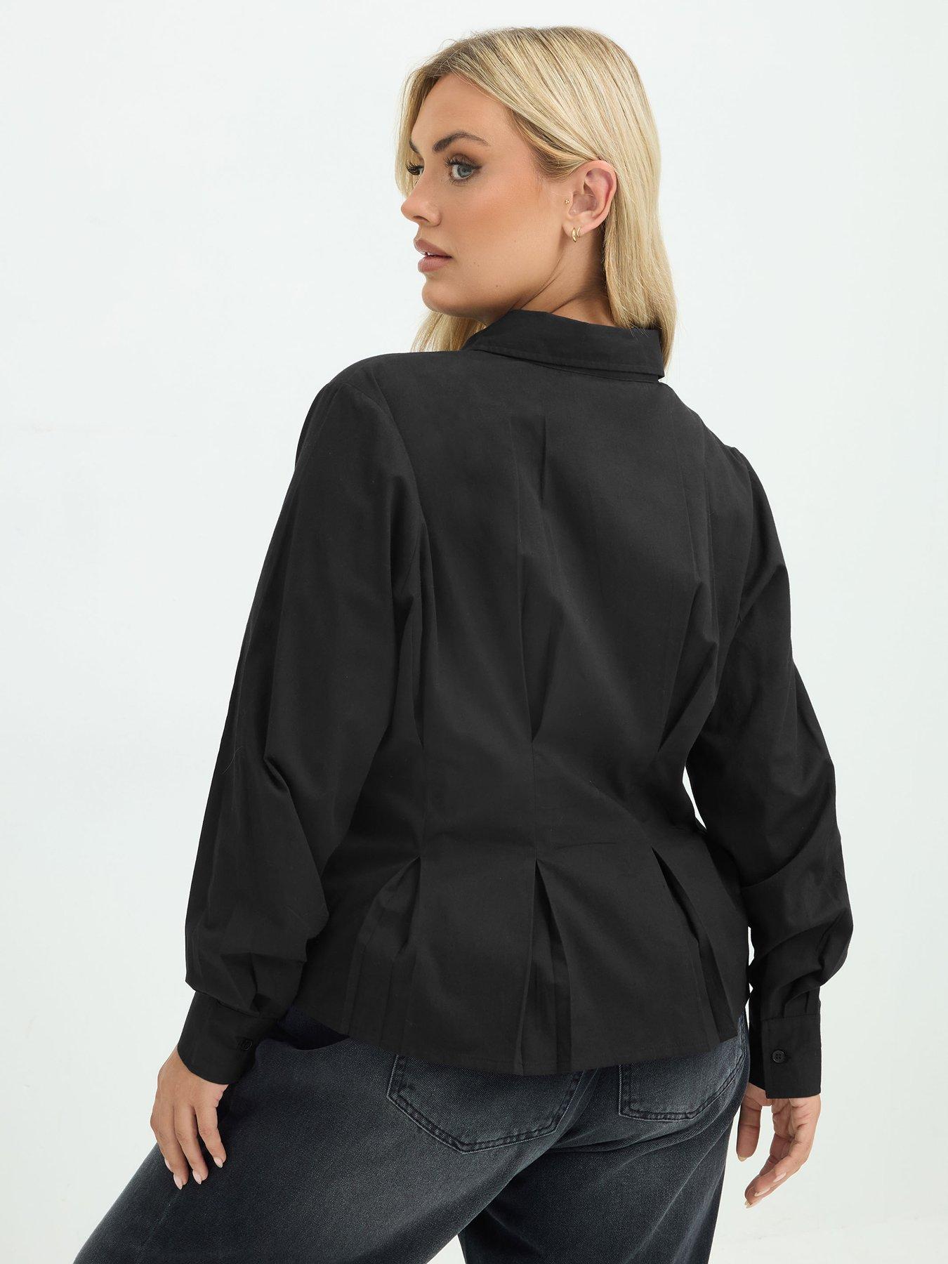 Image 2 of 4 of Yours Womens Plus Size Shaped Seam Button-Through Long Sleeve Shirt - Black