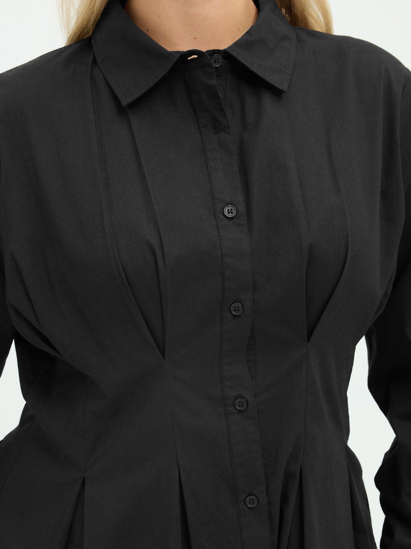 Image 4 of 4 of Yours Womens Plus Size Shaped Seam Button-Through Long Sleeve Shirt - Black