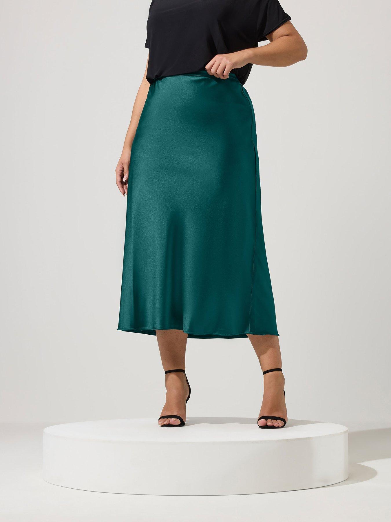 Image 1 of 4 of Yours Curve Satin Skirt - Green