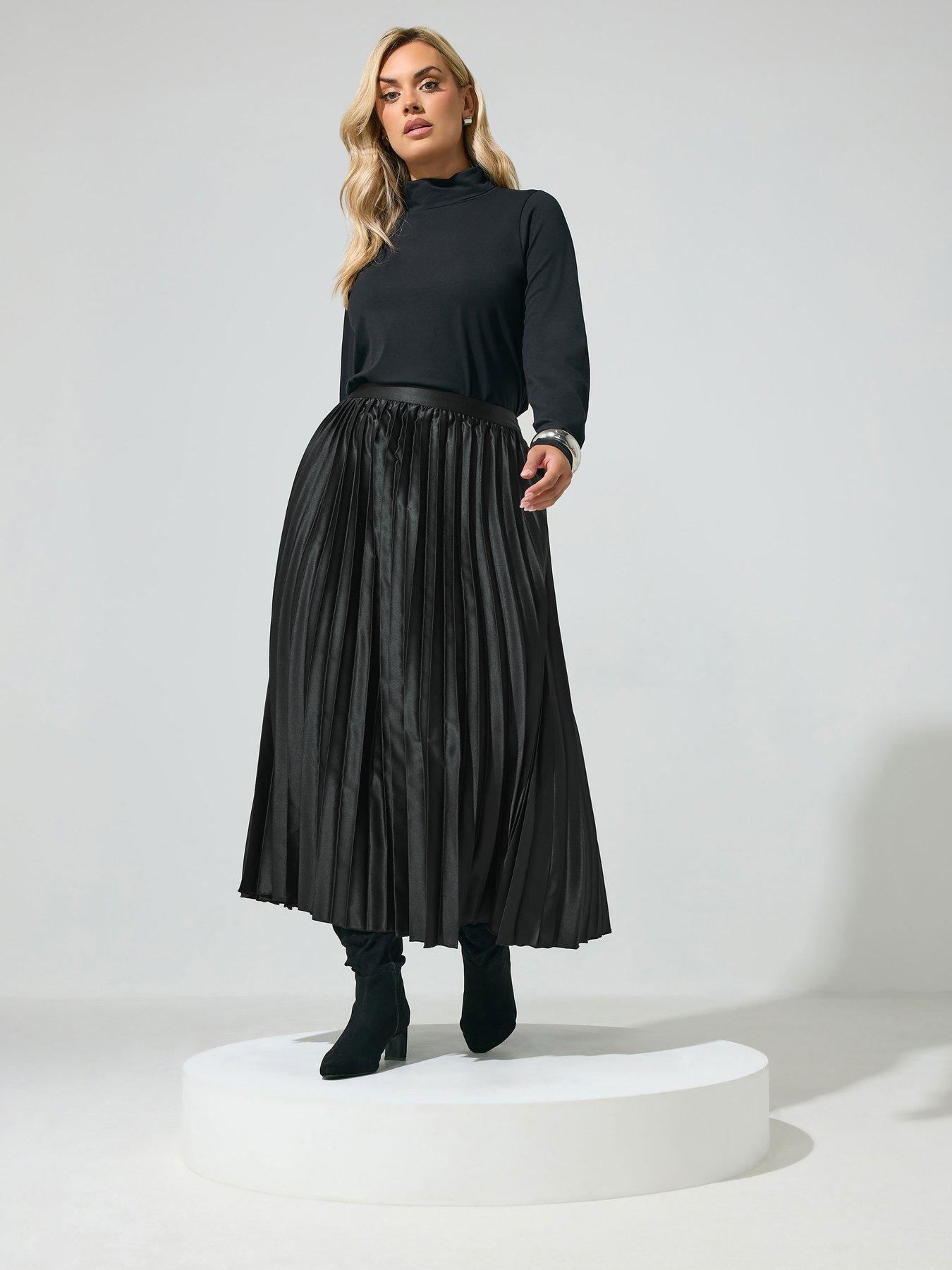 Image 4 of 4 of Yours Curve Pleated Satin Skirt - Black