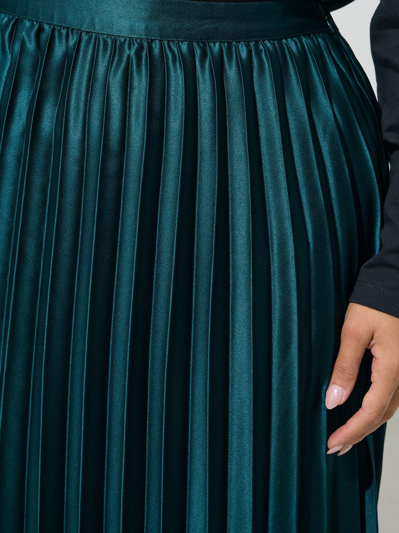 Image 4 of 4 of Yours Womens Curve Pleated Satin Skirt - Green