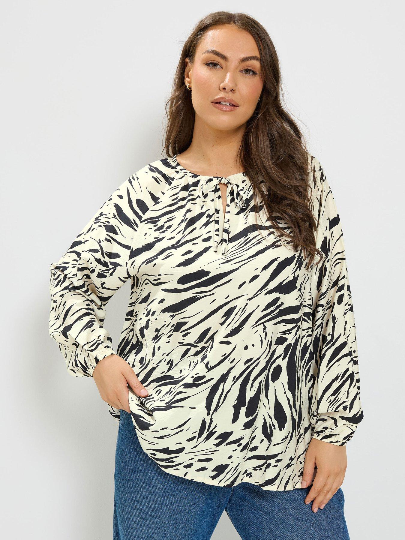 Yours Curve Textured Long Sleeve Gypsy Top - Cream