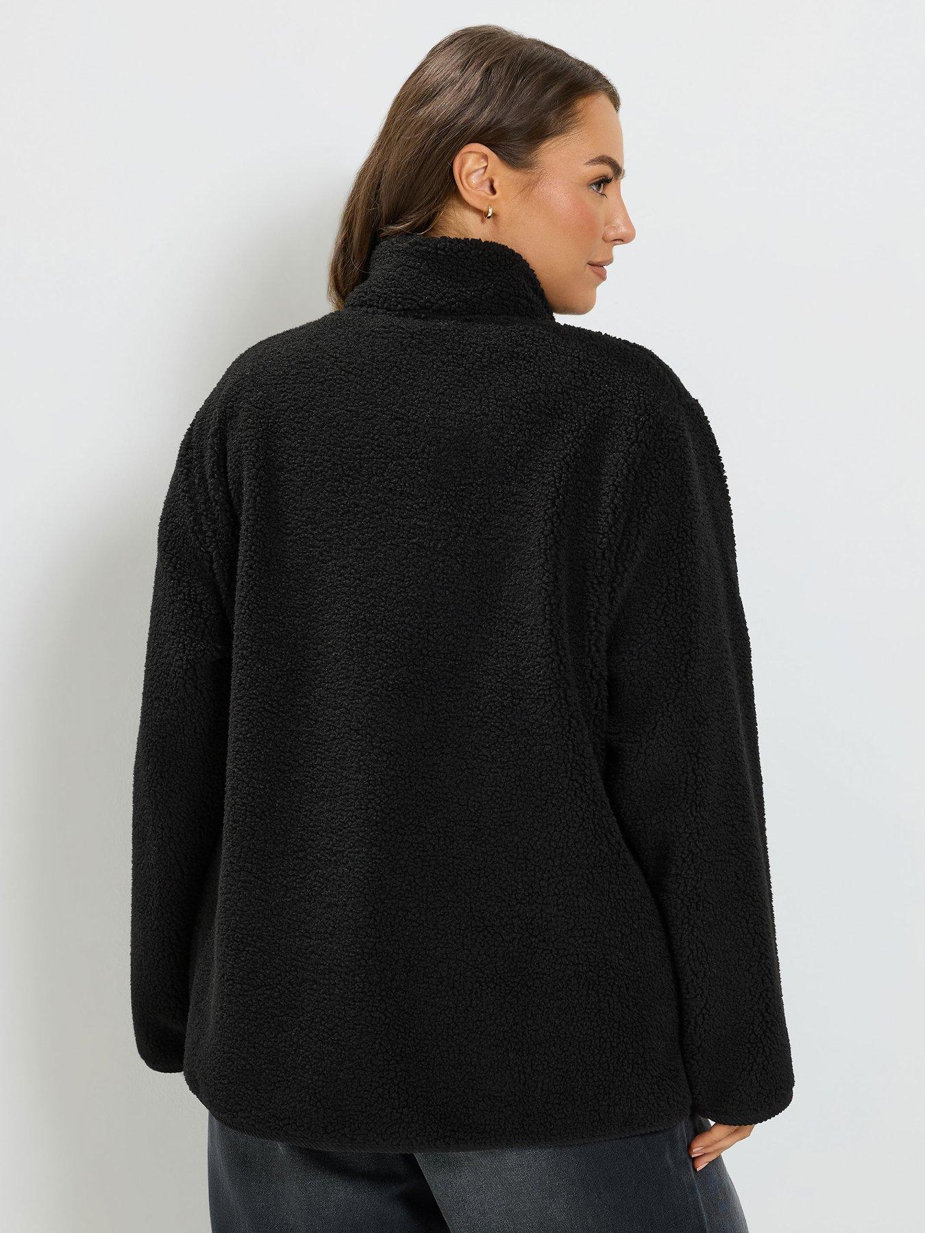 Image 2 of 4 of Yours Womens Curve Borg Zip-Through Cord Pocket Fleece - Black
