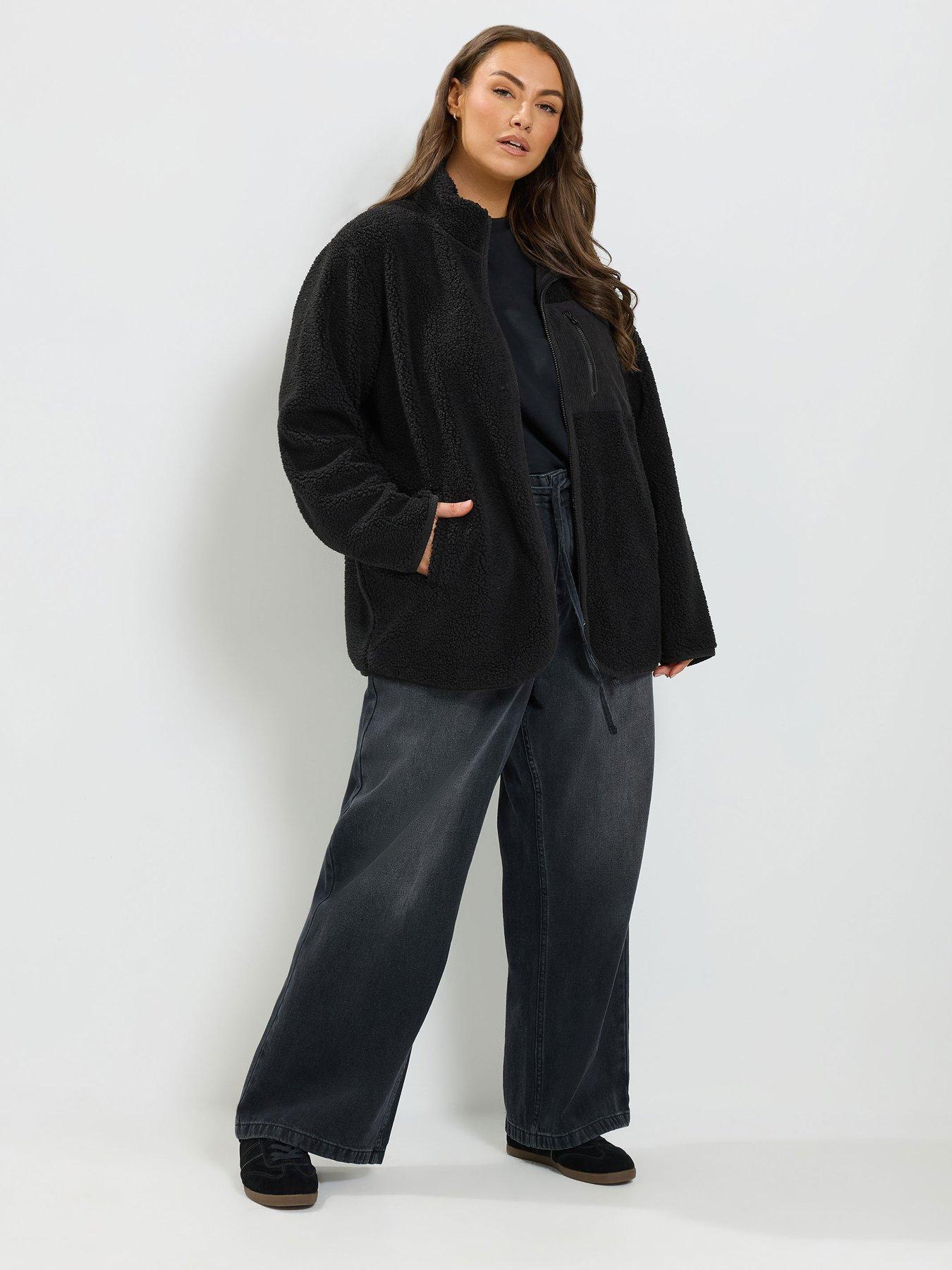 Image 3 of 4 of Yours Womens Curve Borg Zip-Through Cord Pocket Fleece - Black