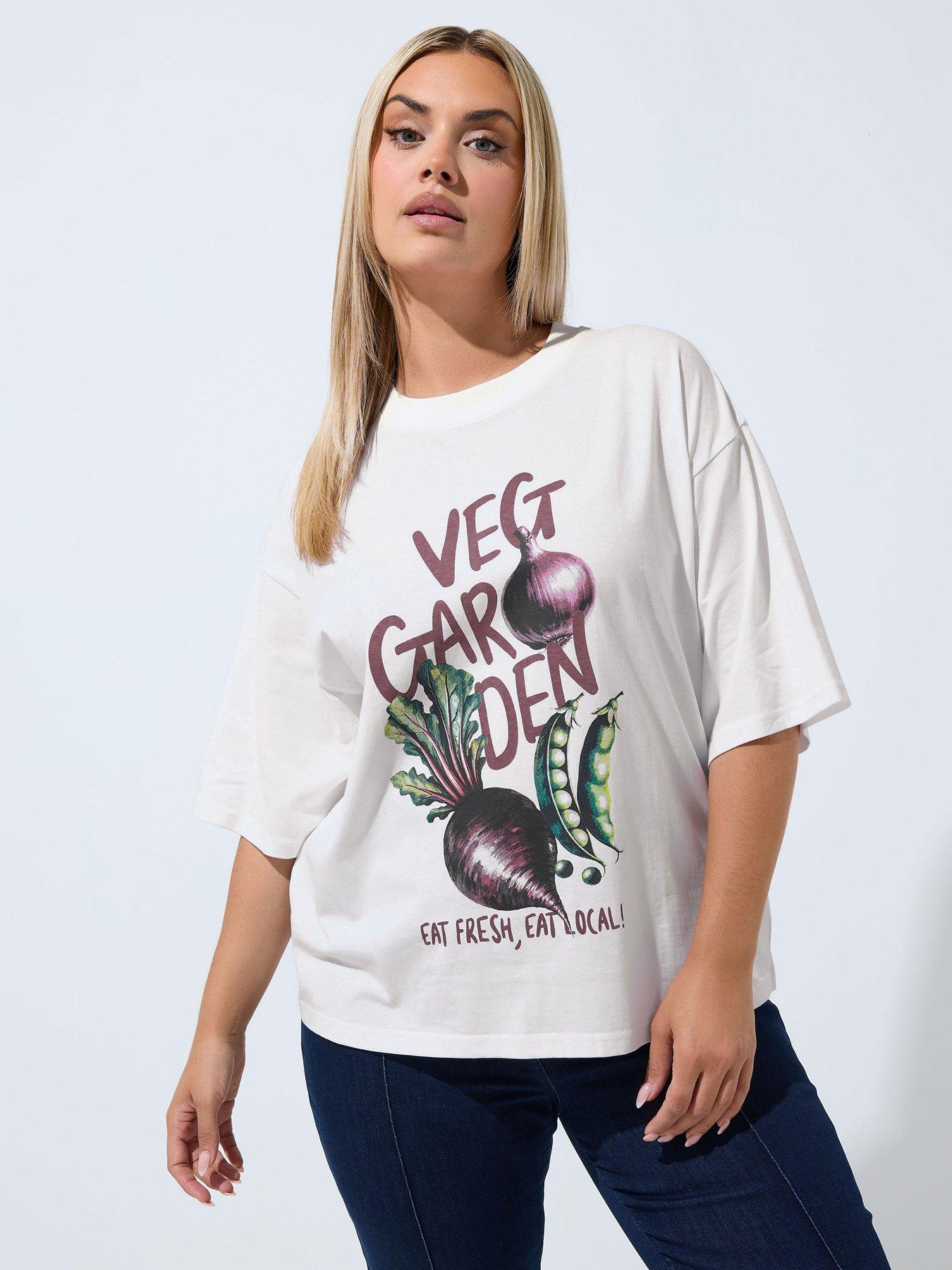 Yours Curve Graphic 'Veg Garden'  Boxy T-Shirt - White