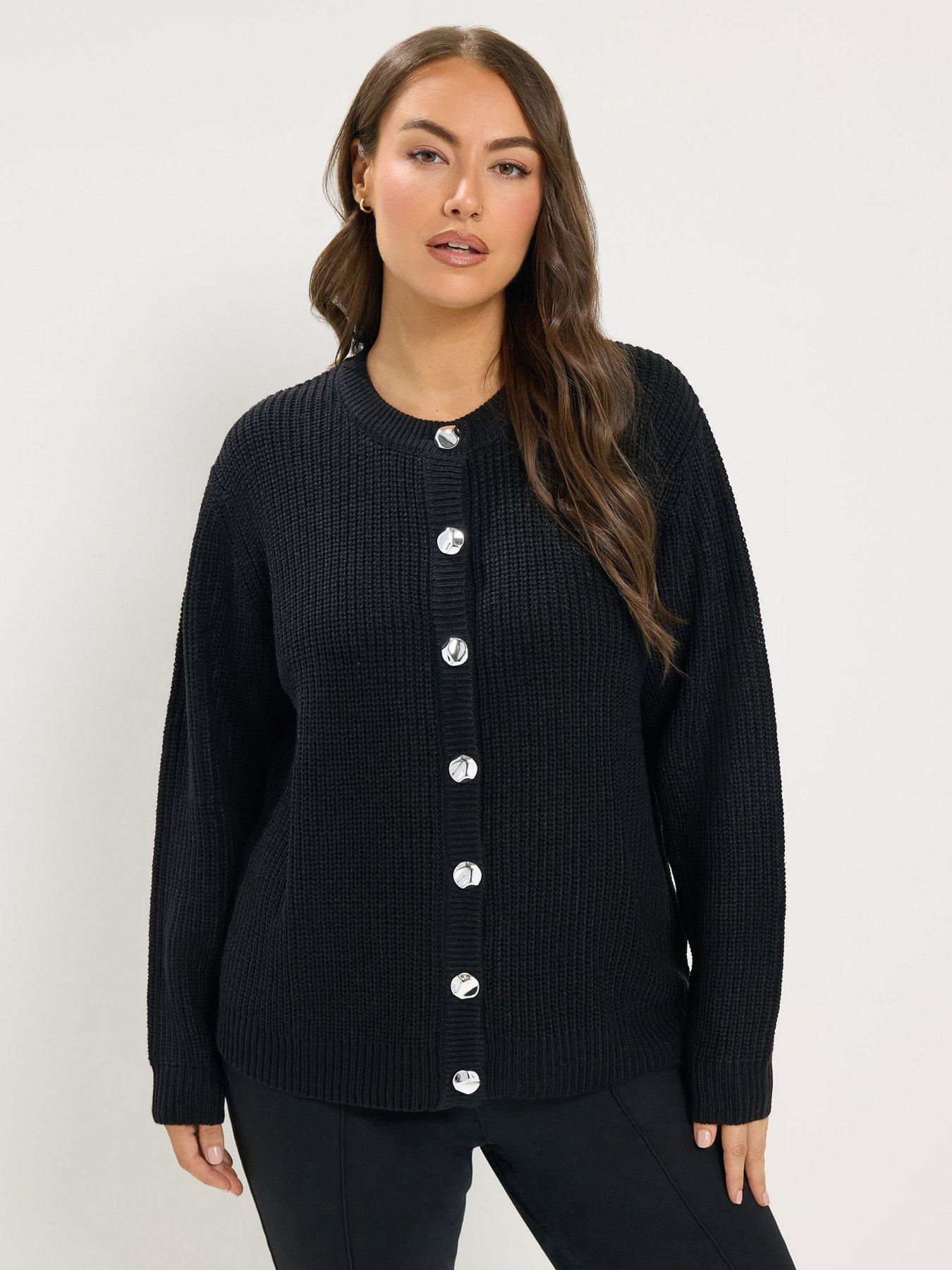 Yours Curve Metal Button Knitted Cardigan - Black