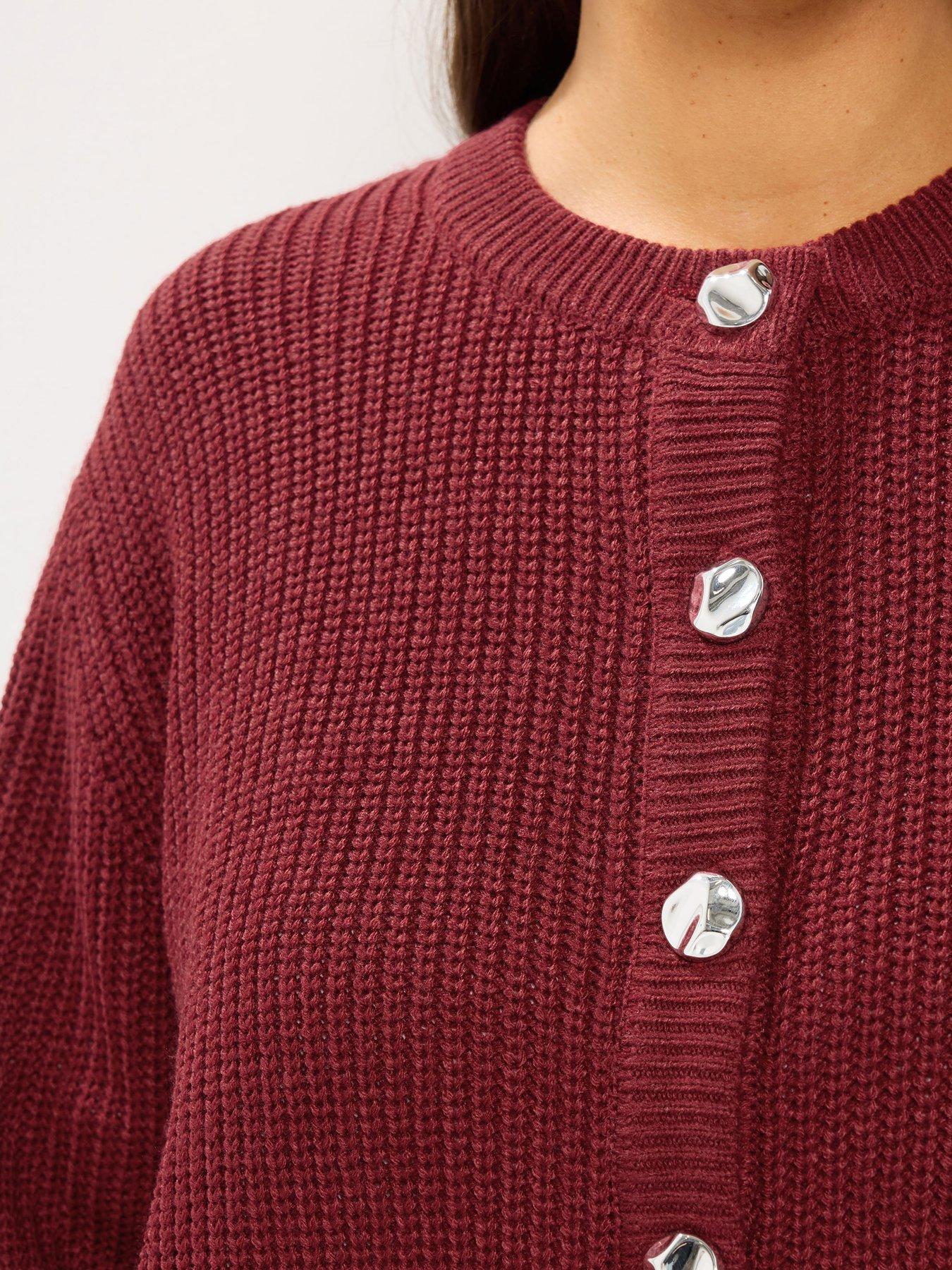 Image 4 of 4 of Yours Womens Curve Statement Button Chunky Knit Cardigan - Red