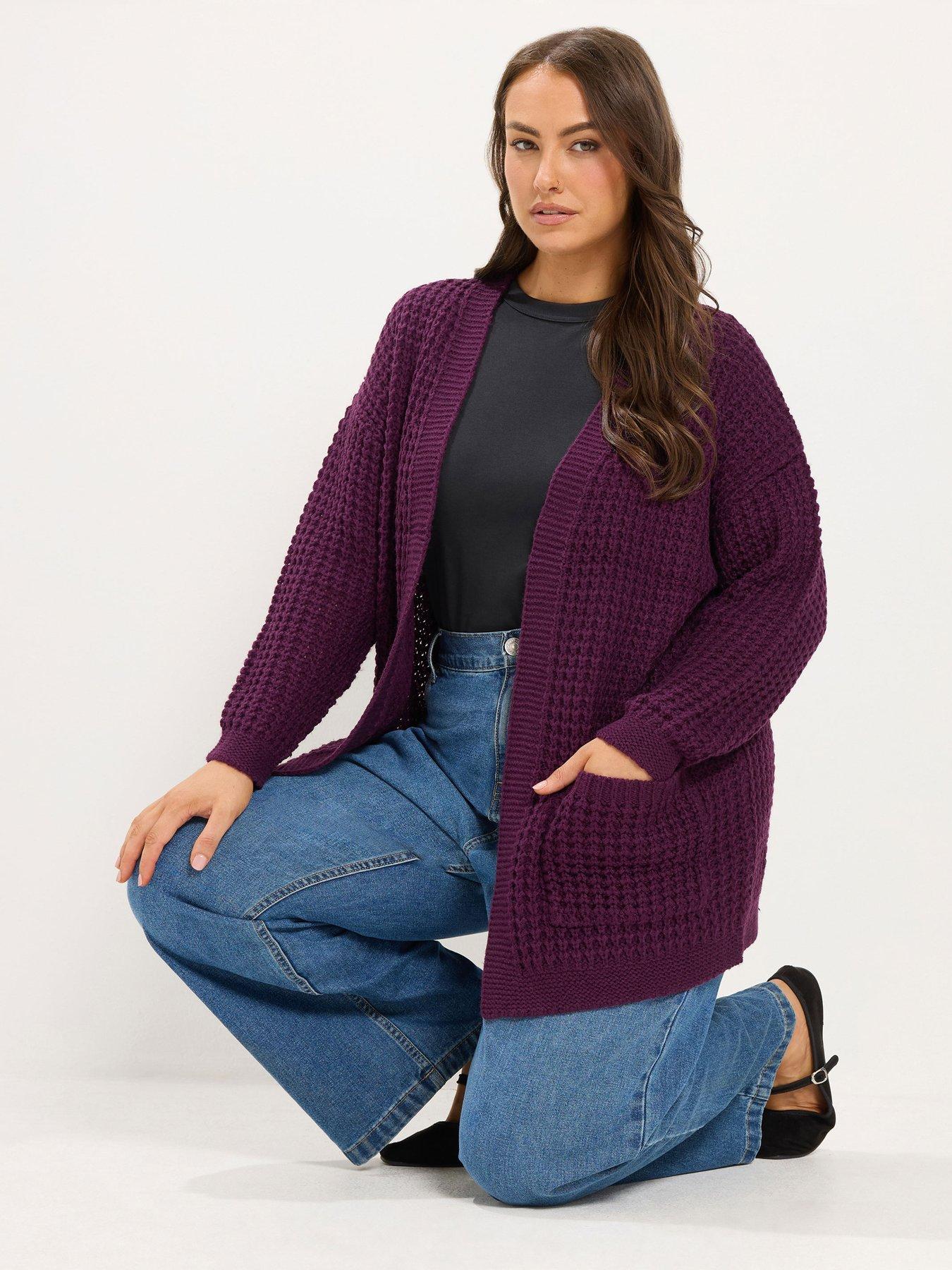 Image 1 of 4 of Yours Curve Waffle Cardigan - Purple