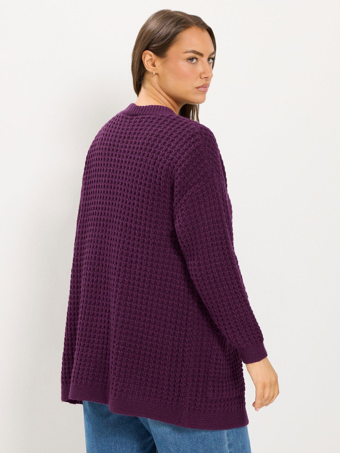 Image 2 of 4 of Yours Curve Waffle Cardigan - Purple