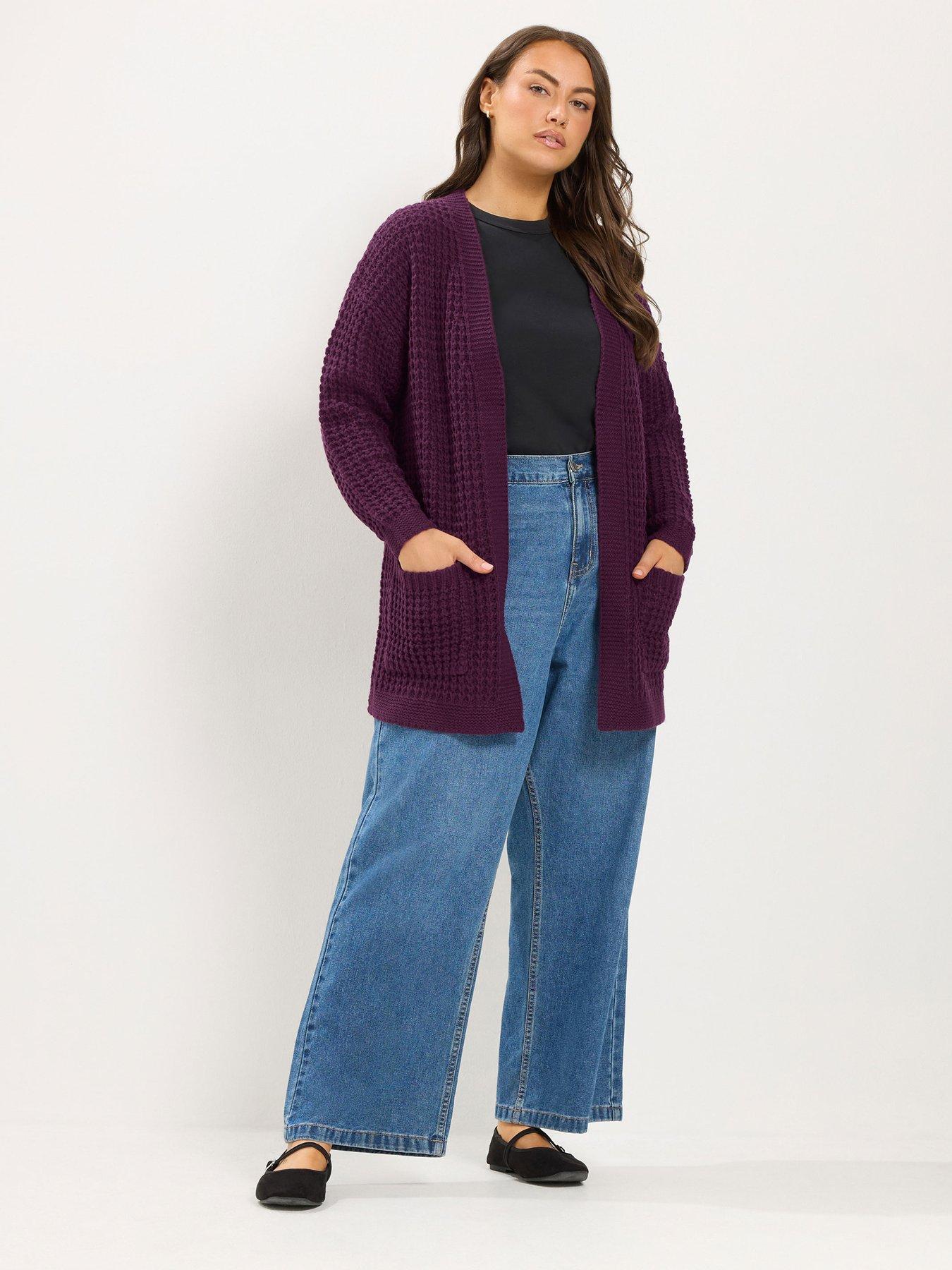 Image 3 of 4 of Yours Curve Waffle Cardigan - Purple