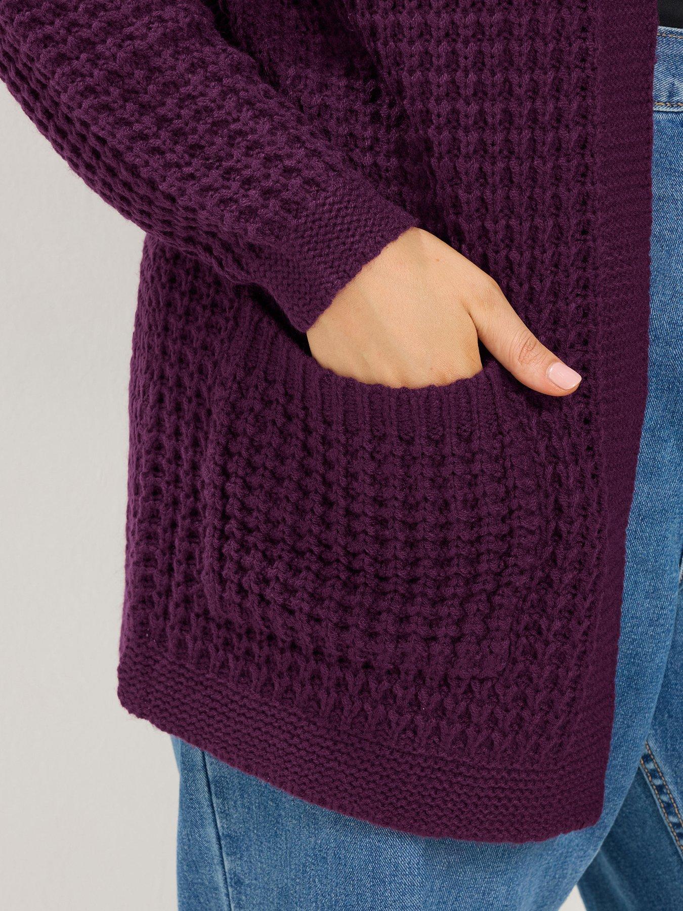 Image 4 of 4 of Yours Curve Waffle Cardigan - Purple