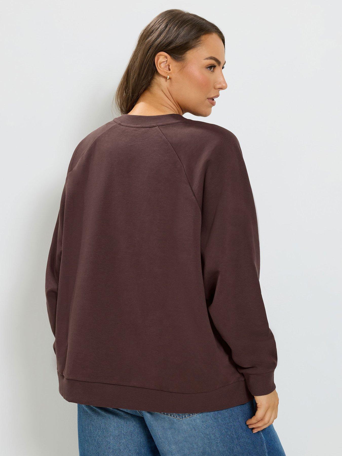 Image 2 of 4 of Yours Womens Curve Oversized Raglan Ribbed Sweatshirt - Brown