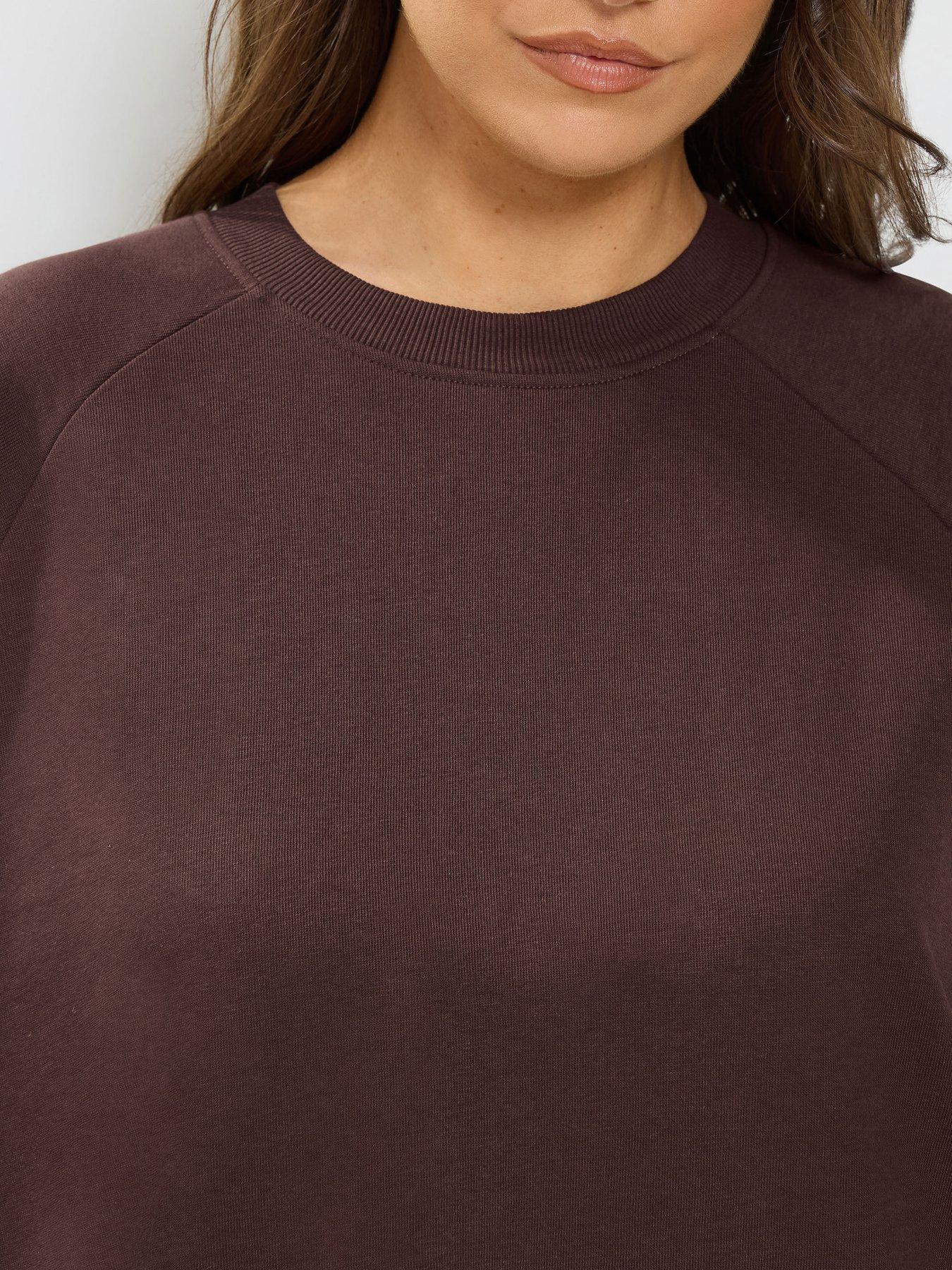 Image 4 of 4 of Yours Womens Curve Oversized Raglan Ribbed Sweatshirt - Brown