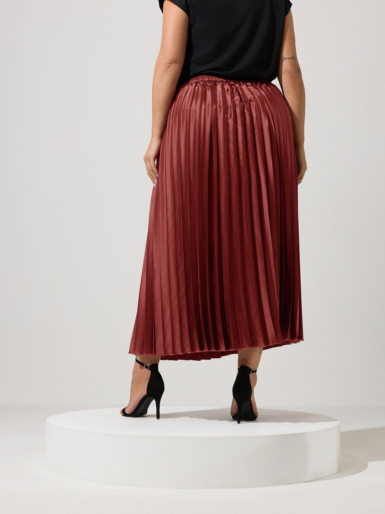 Image 2 of 4 of Yours Curve Pleated Satin Skirt - Brown