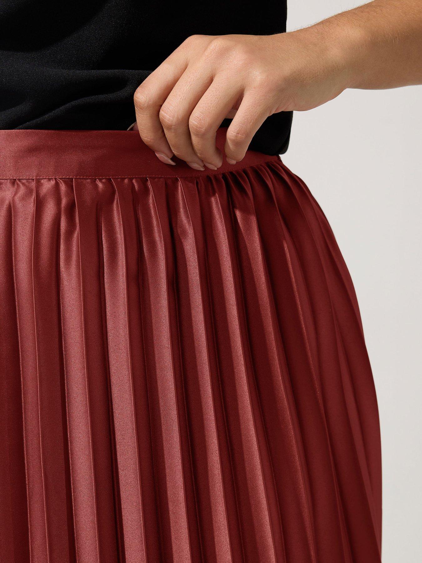 Image 4 of 4 of Yours Curve Pleated Satin Skirt - Brown
