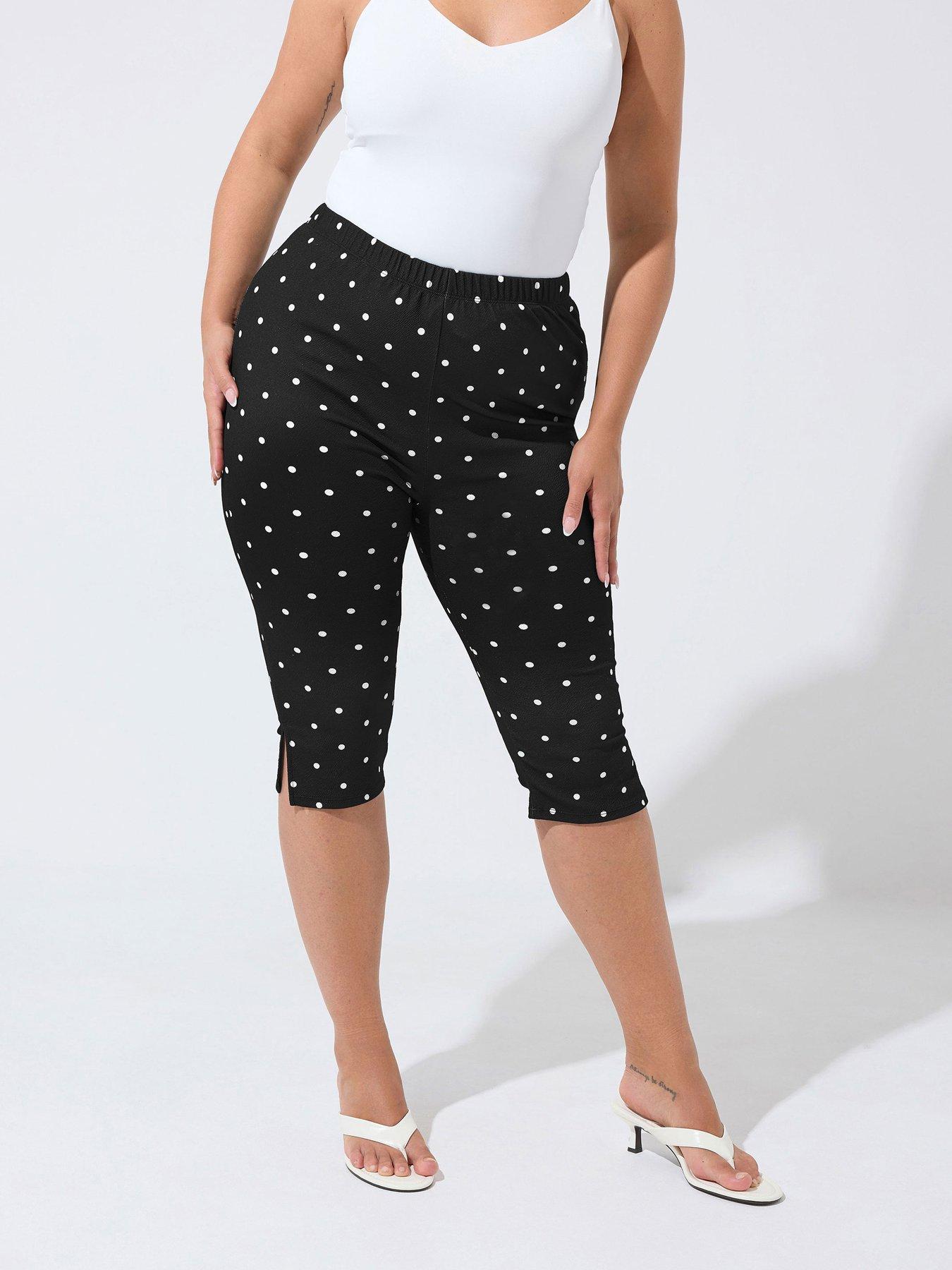 Yours Curve Polka Dot Slit Capri's - Black