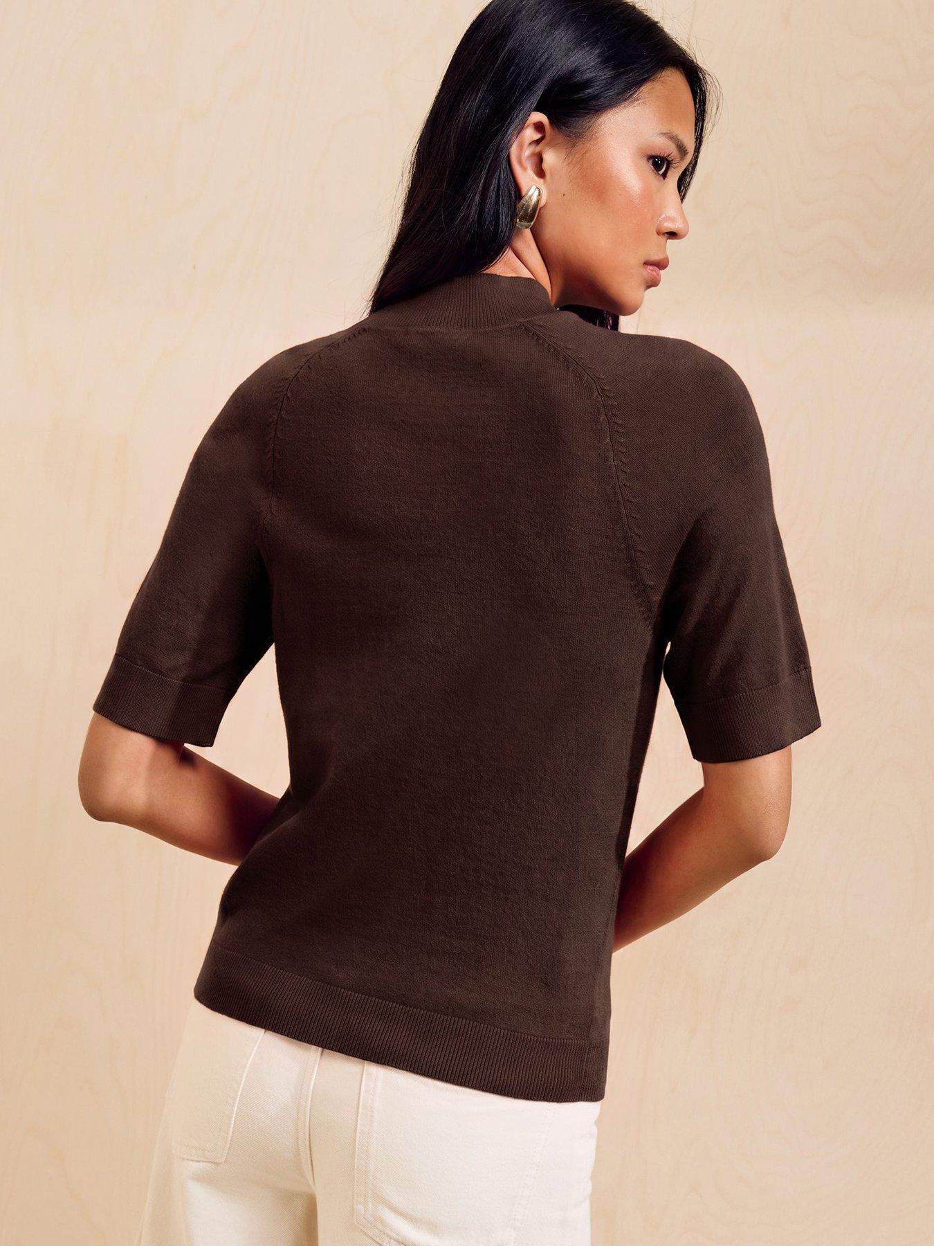 Image 2 of 5 of Friends Like These High Neck Knit Top - Chocolate Brown