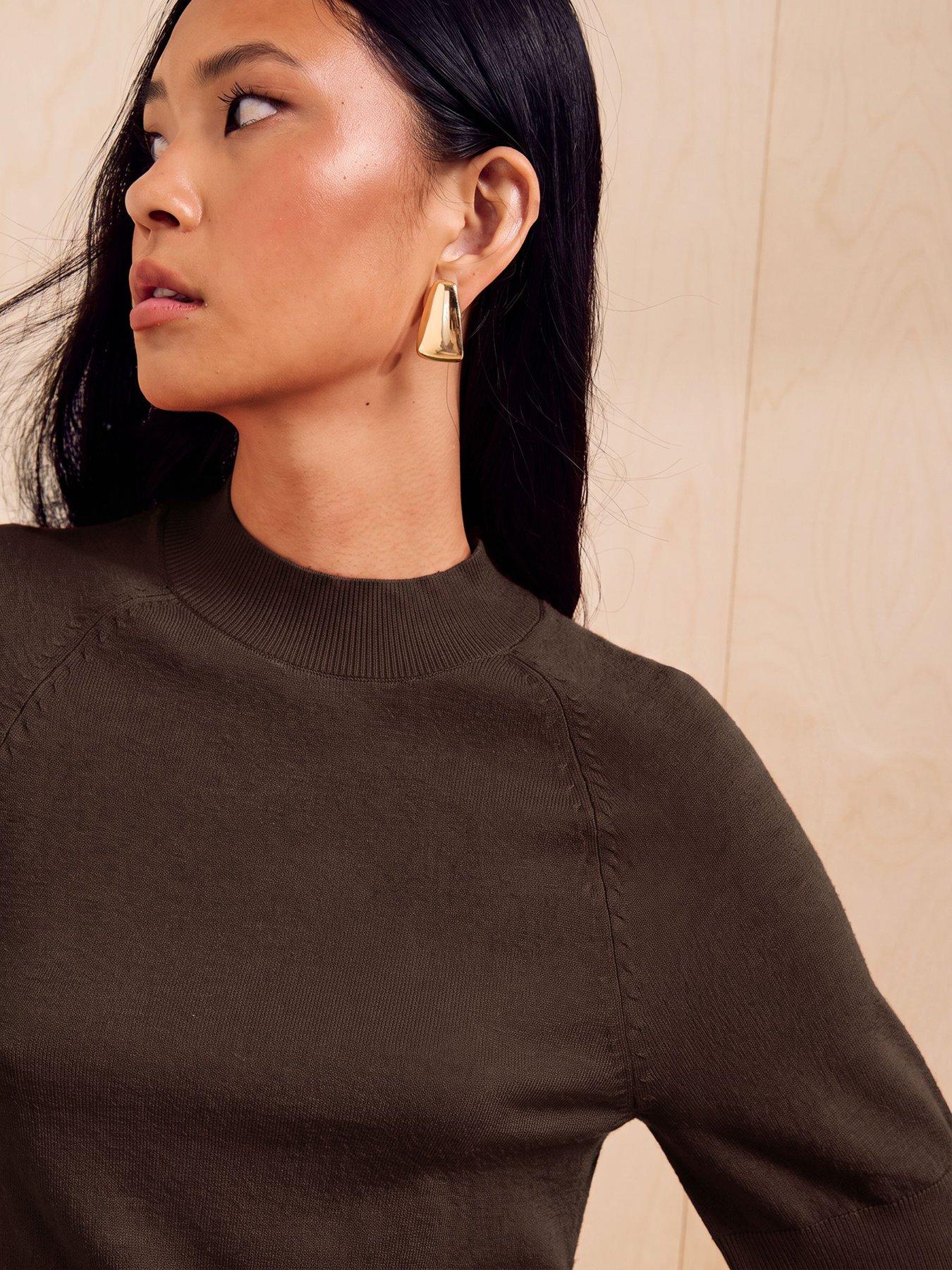 Image 4 of 5 of Friends Like These High Neck Knit Top - Chocolate Brown