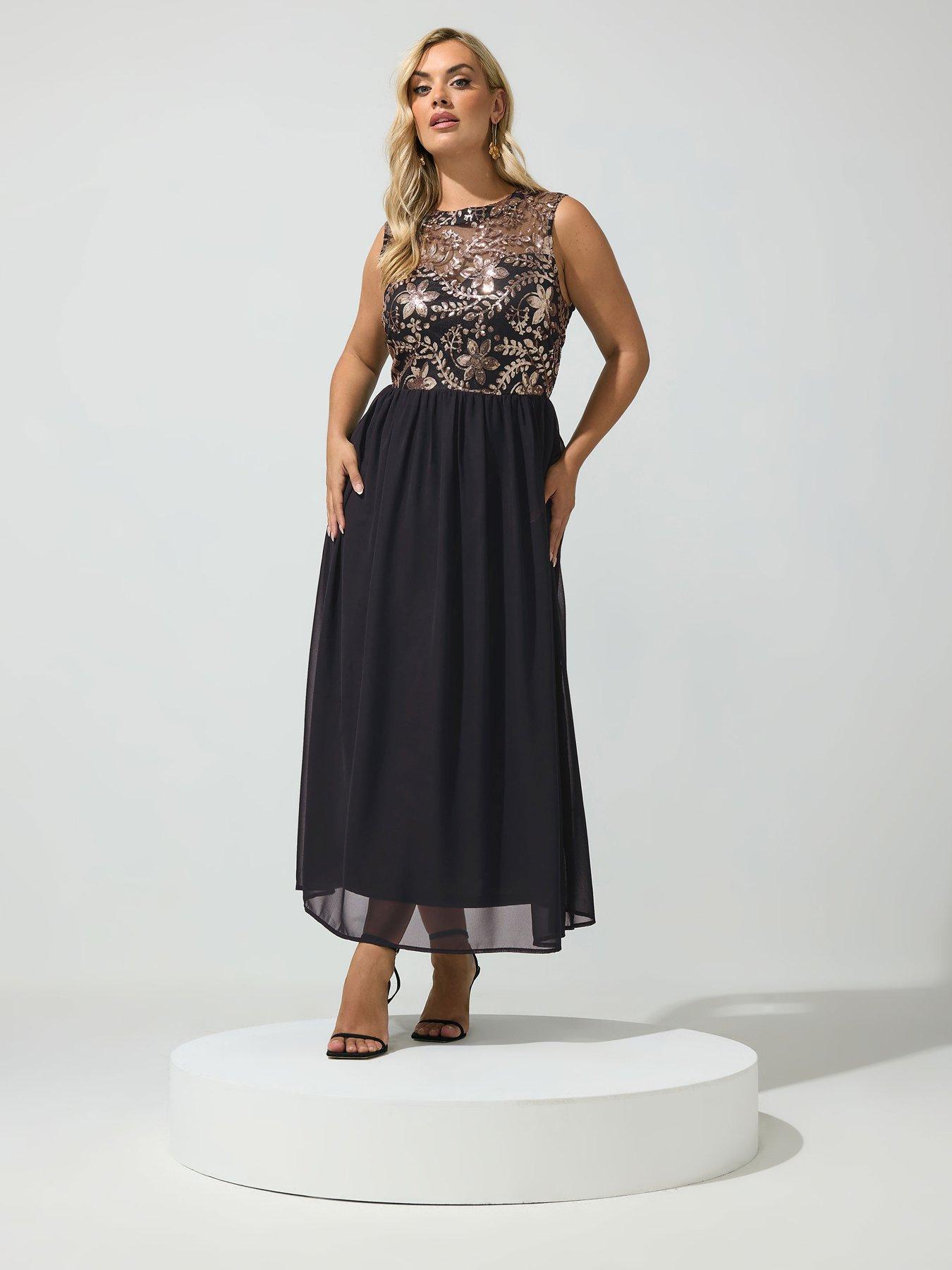 Yours Curve Floral Sequin Maxi Dress - Black