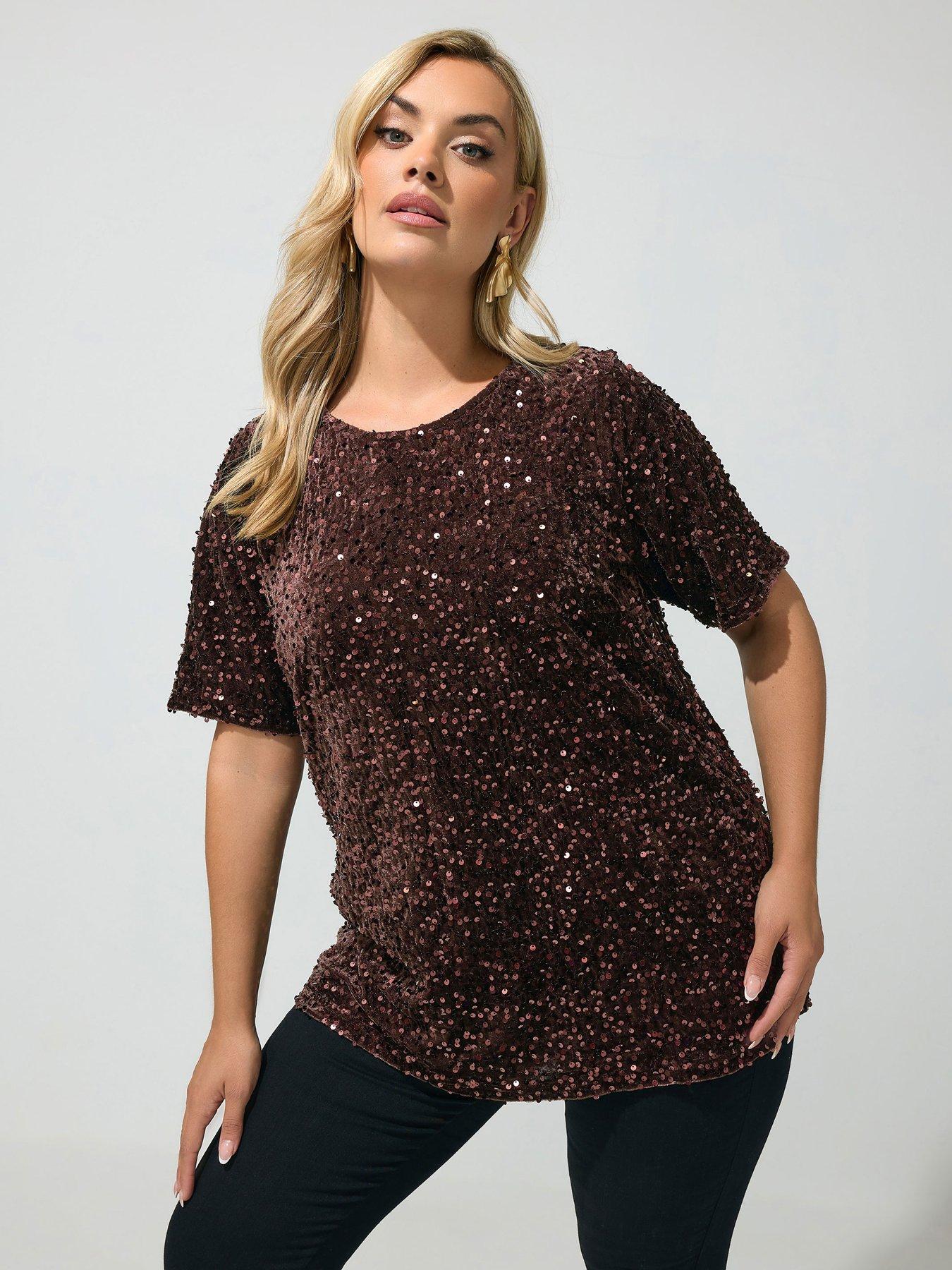Image 1 of 4 of Yours Curve Sequin Velvet T-shirt